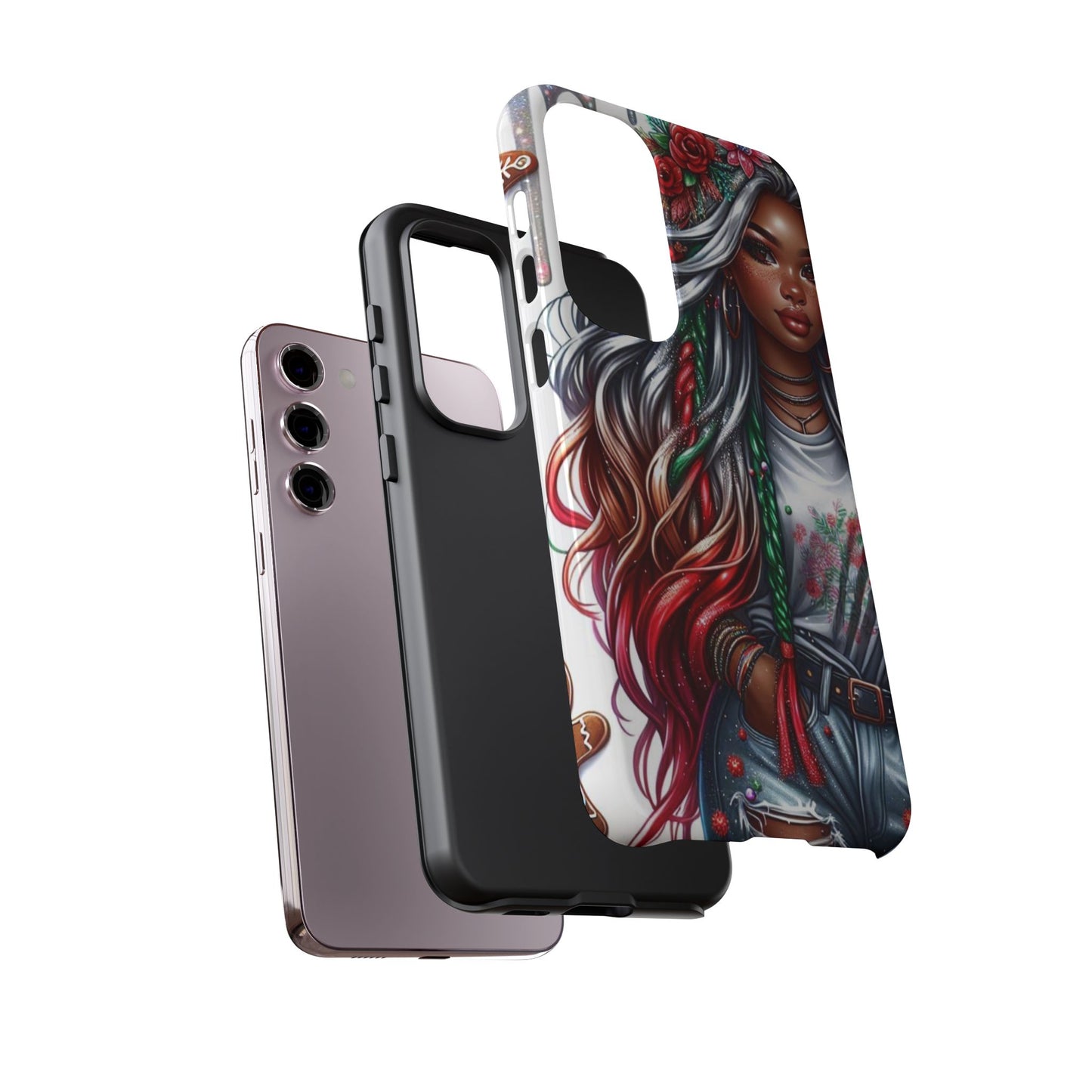 Festive Boho Queen – Holiday Glow & Candy Cane Braids Mobile Cover