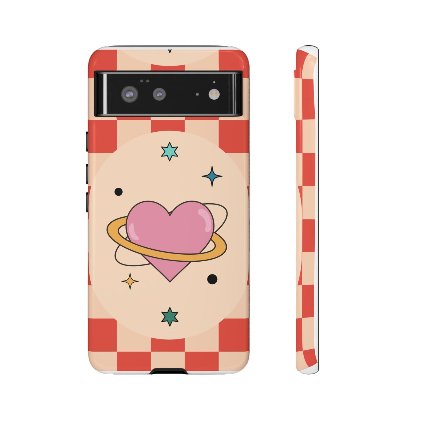 Retro Heart Tile Phone Case – Vintage Aesthetic Cover for iPhone, Samsung & Google Pixel