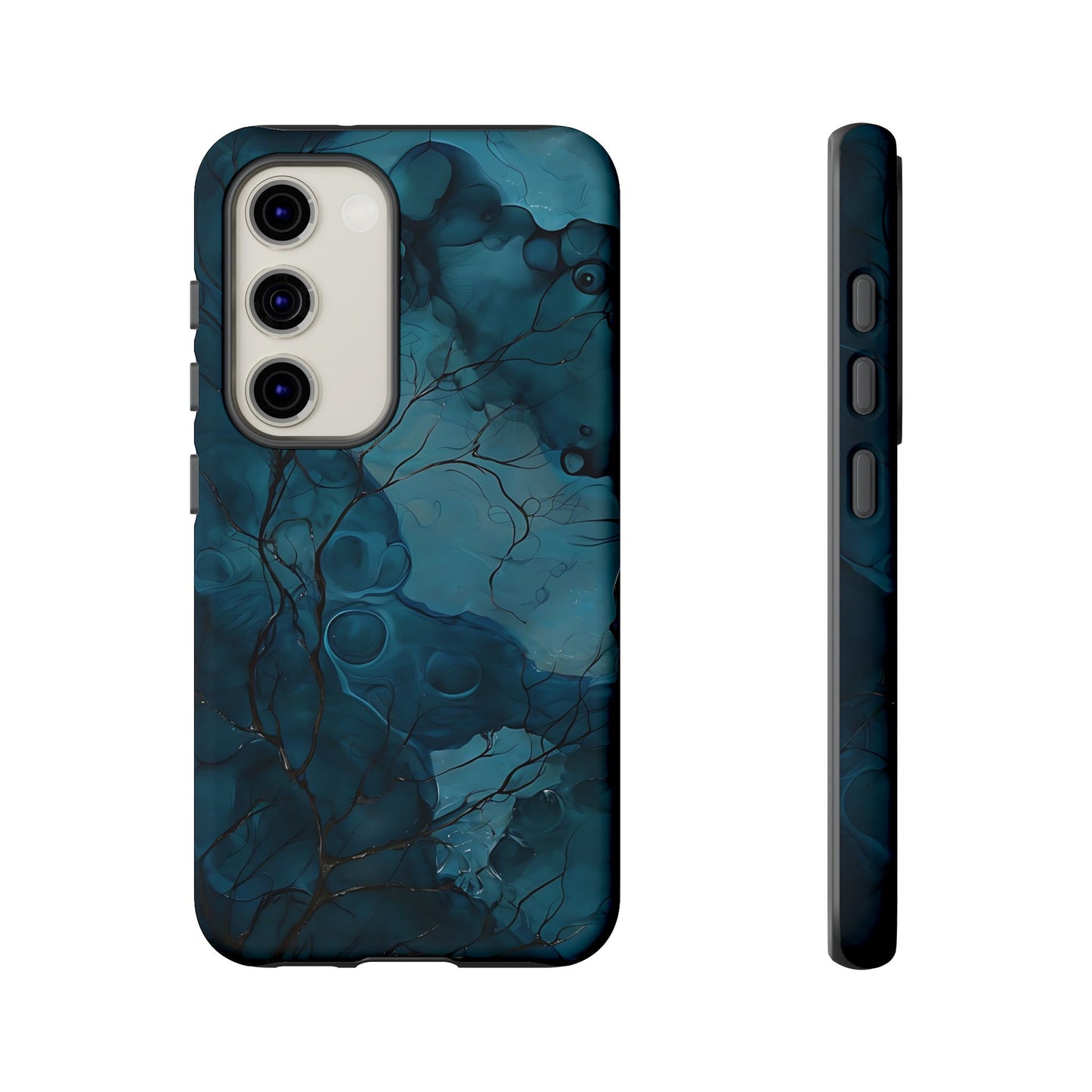 Surreal Abstract Digital Art With Deep Teal And Navy Hues phone case design