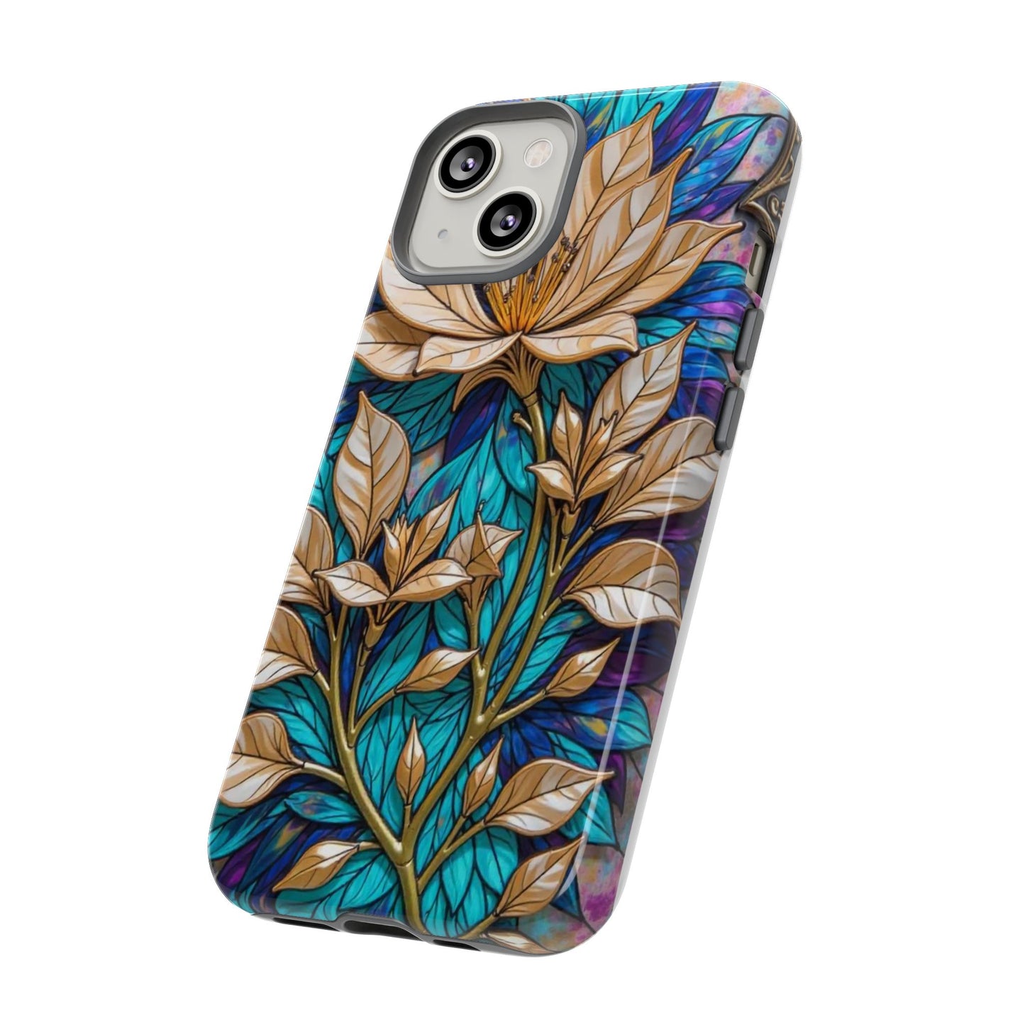Majestic Golden Blossoms on Mosaic Blue Splendor