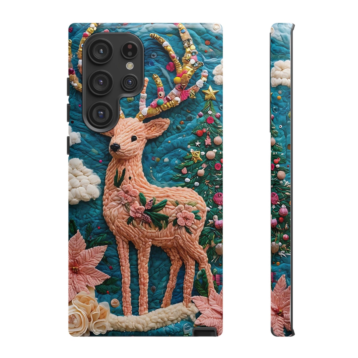 Whimsical Textile Art Featuring Intricate Peach-Colored Deer phone case design.