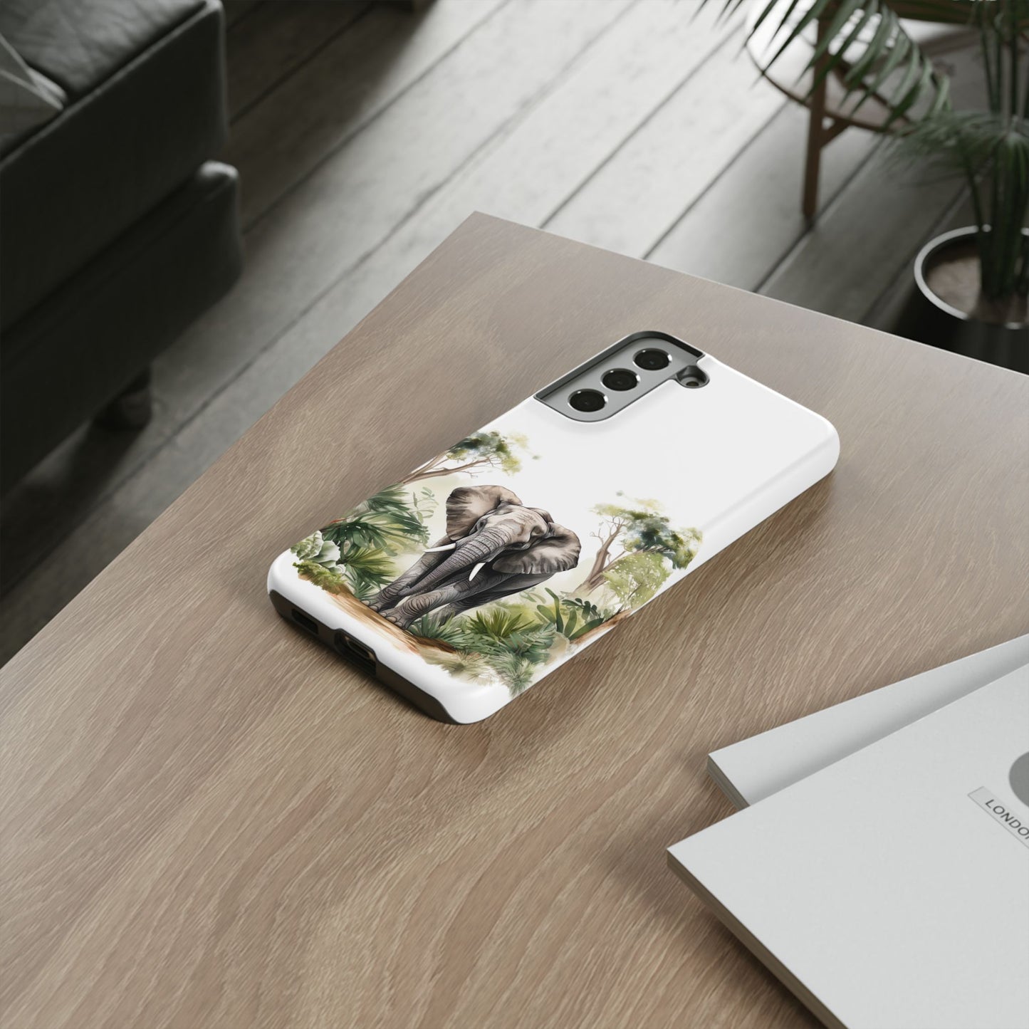 Serene Jungle Elephant Mobile Cover – Watercolor Wildlife Design