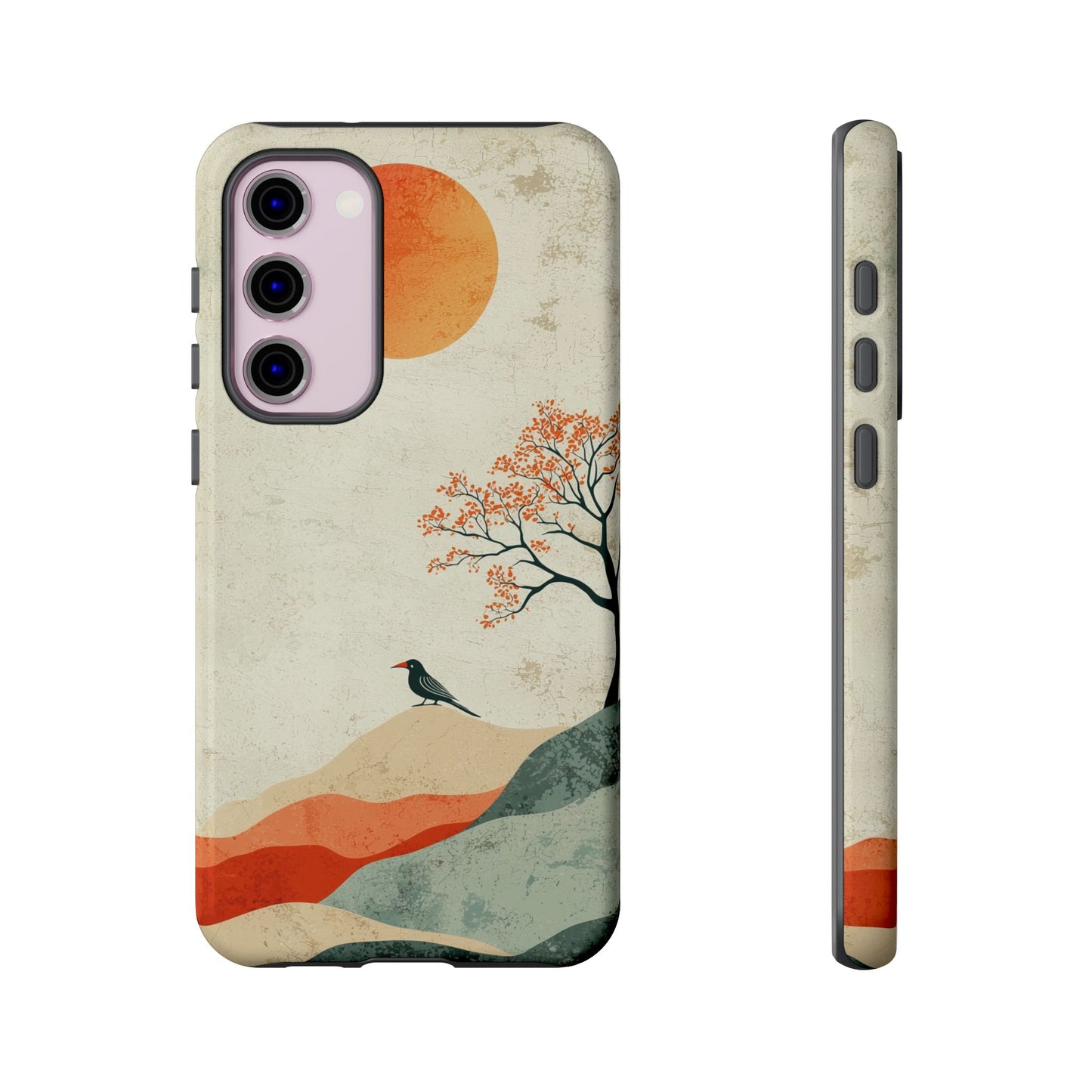 Crimson Solitude: A Minimalist Landscape Phone Case for iPhone, Samsung & Pixel
