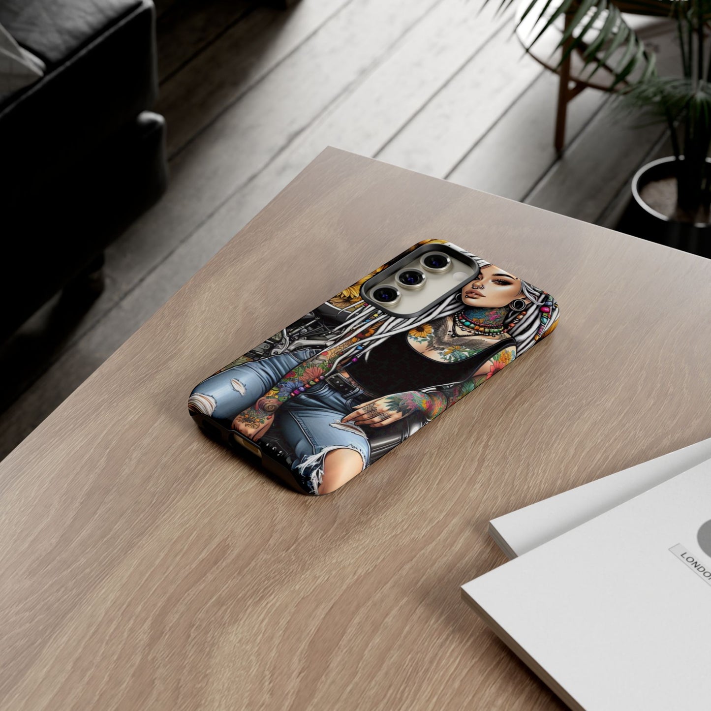 Sunflower Biker Queen – Bohemian Tattooed Rebel Mobile Cover
