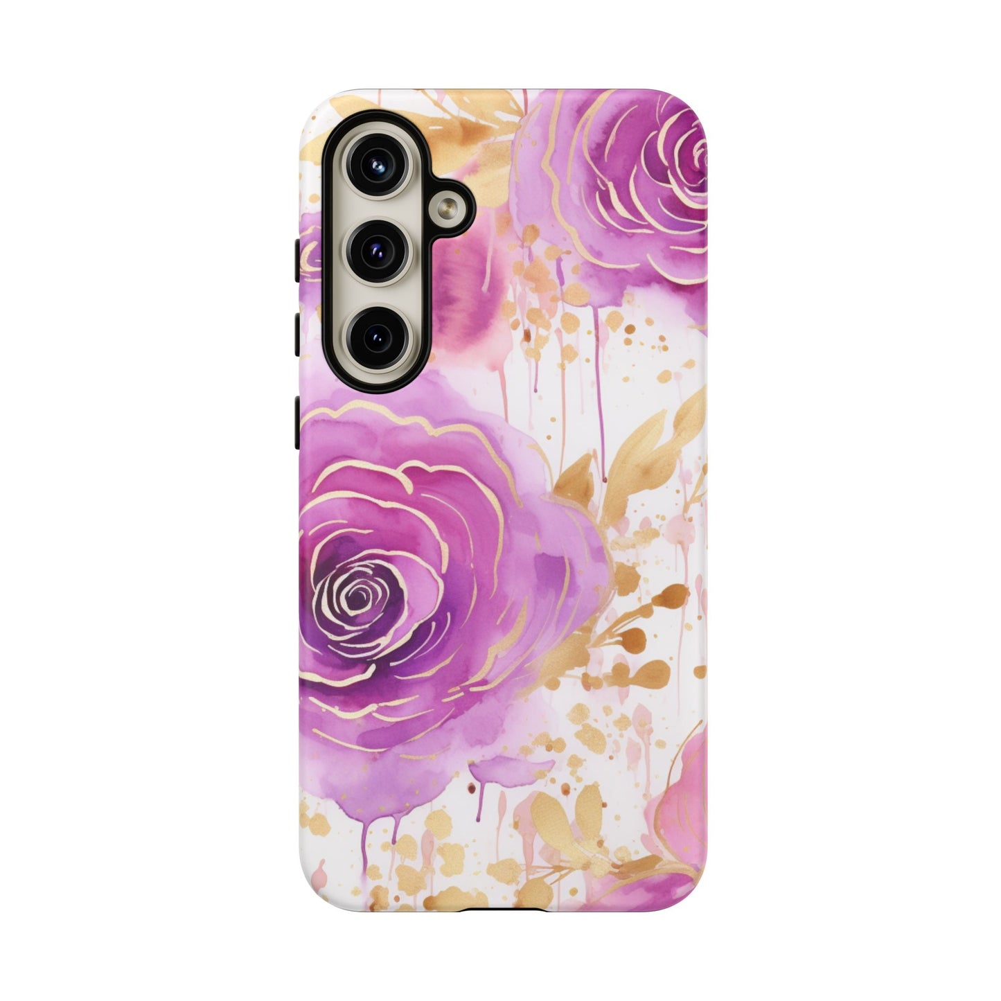 Elegant Purple-Gold Watercolor Rose Mobile Case