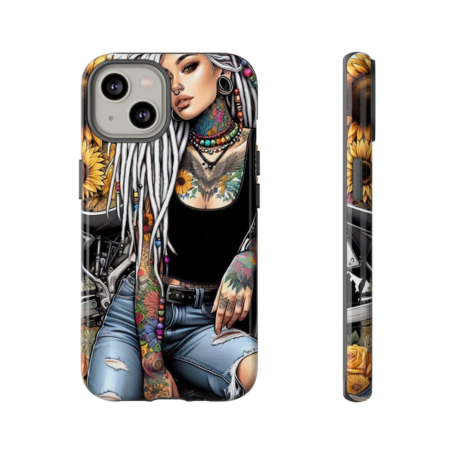 Sunflower Biker Queen – Bohemian Tattooed Rebel Mobile Cover