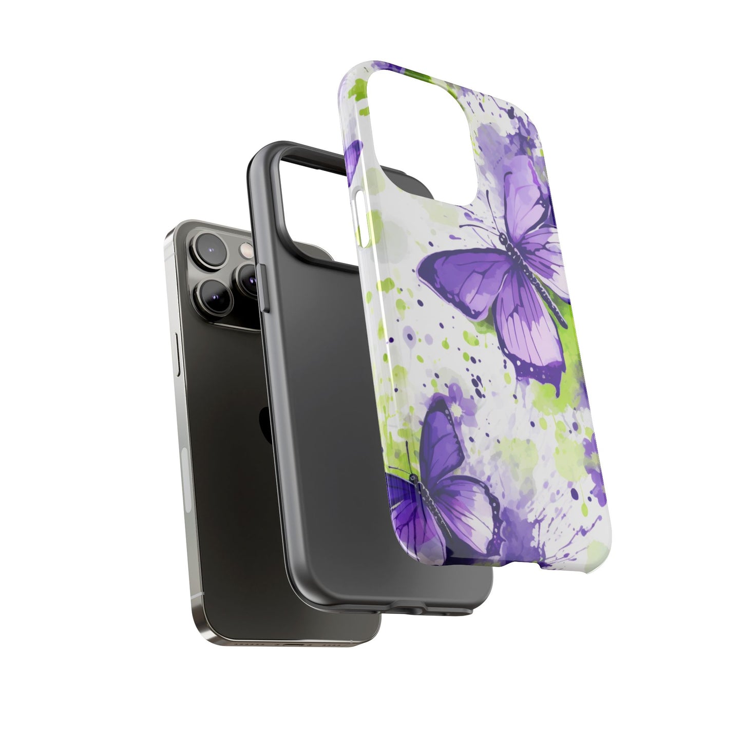Vibrant Purple Butterfly Splash Mobile Cover – Artistic Green & Violet Aesthetic