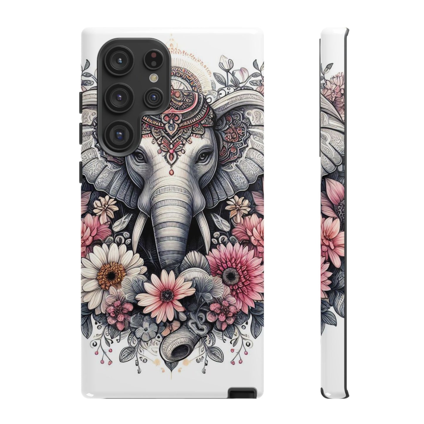 Royal Elephant Mandala Phone Case – Intricate Bohemian Floral Design