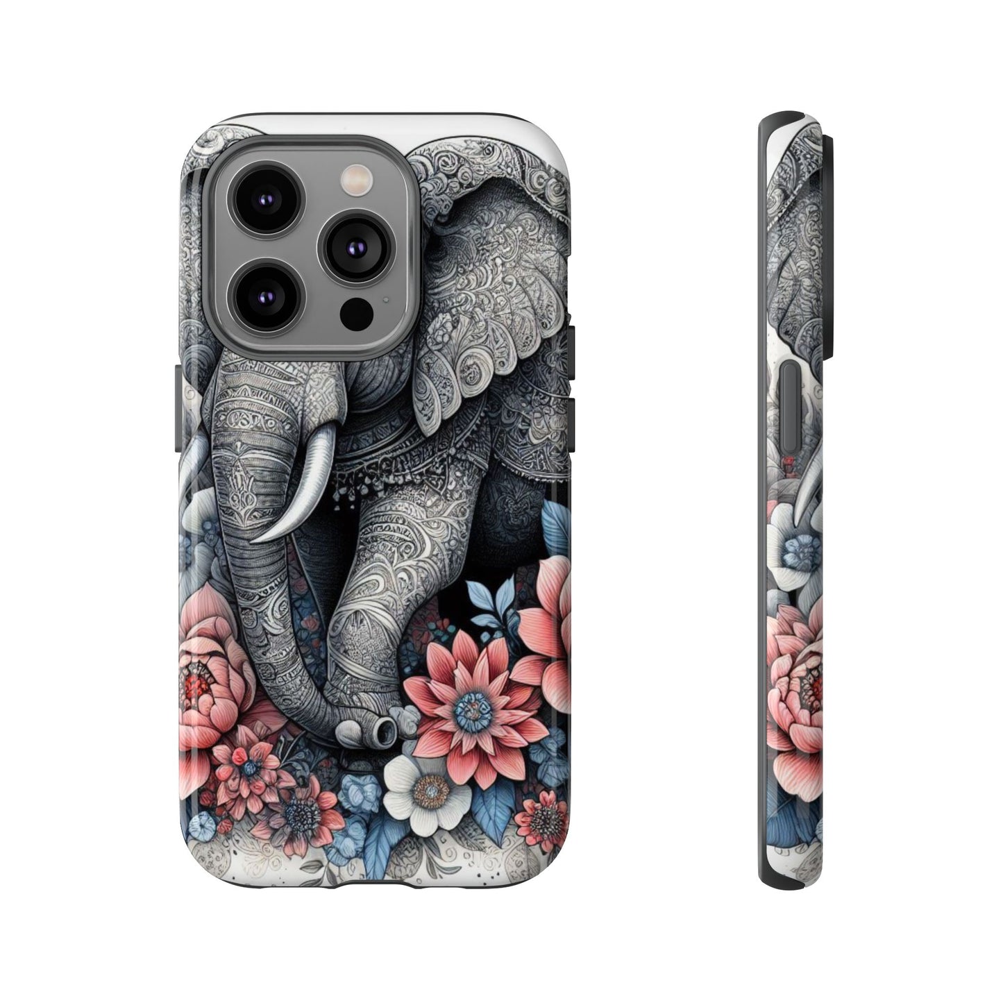 Mandala Elephant Mobile Cover – Elegant Black & White Floral Art