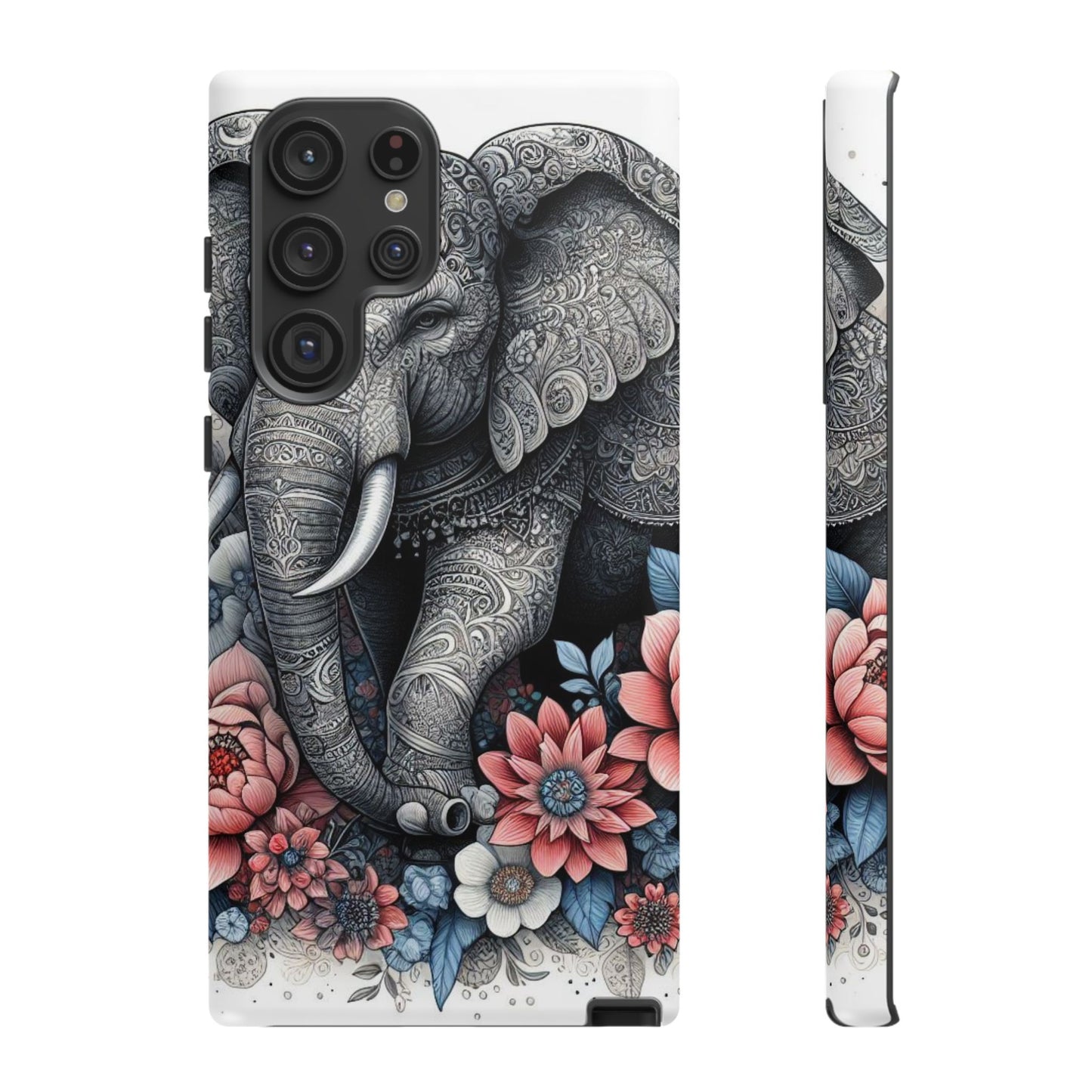 Mandala Elephant Mobile Cover – Elegant Black & White Floral Art