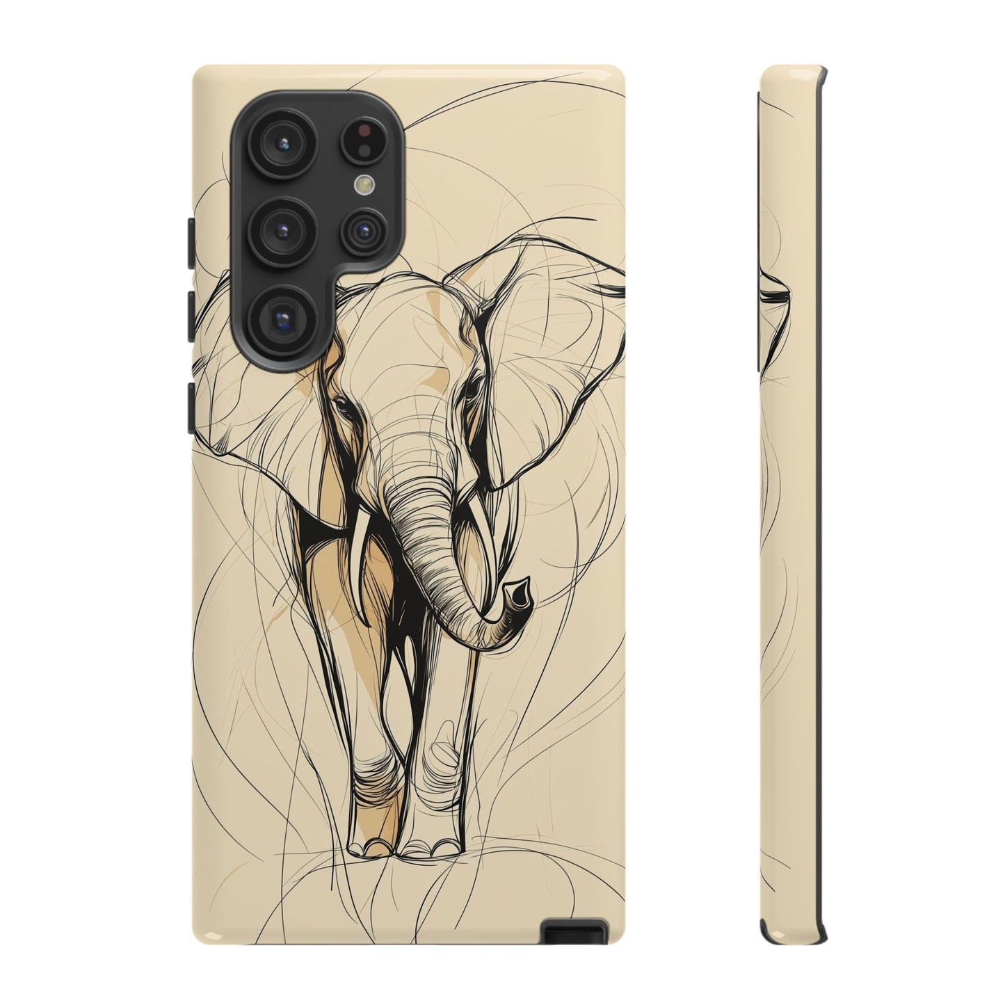 Majestic March: Dynamic Elephant Line Art Phone Case for iPhone, Samsung & Pixel