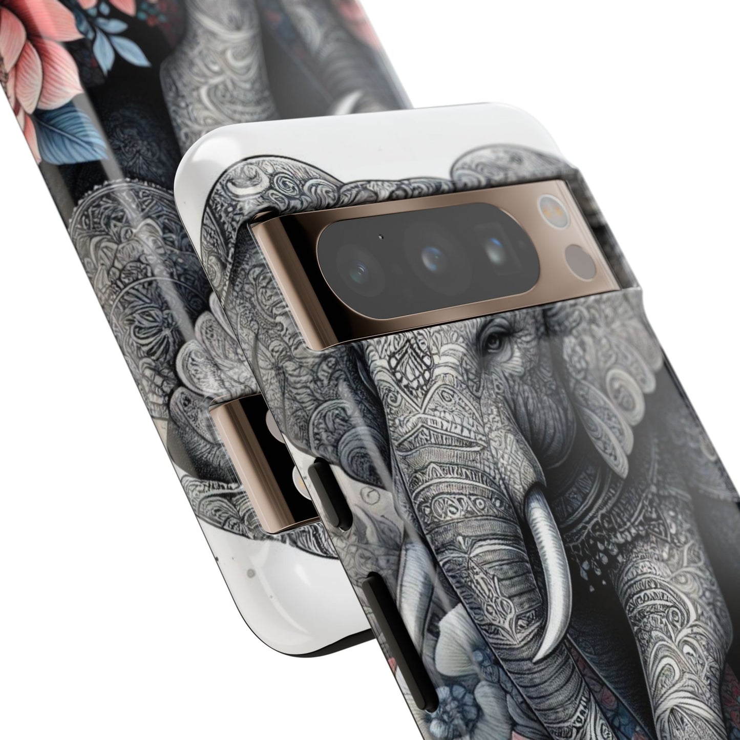 Mandala Elephant Mobile Cover – Elegant Black & White Floral Art