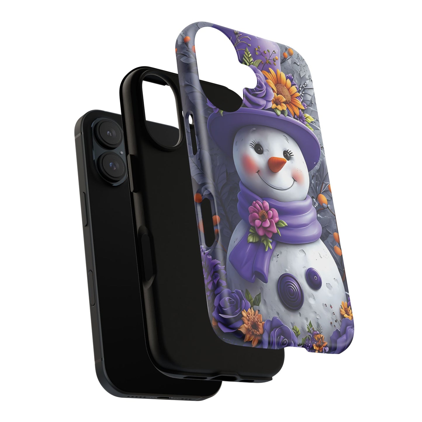 Cheerful Snowman With Colorful Floral Hat And Scarf phone case design
