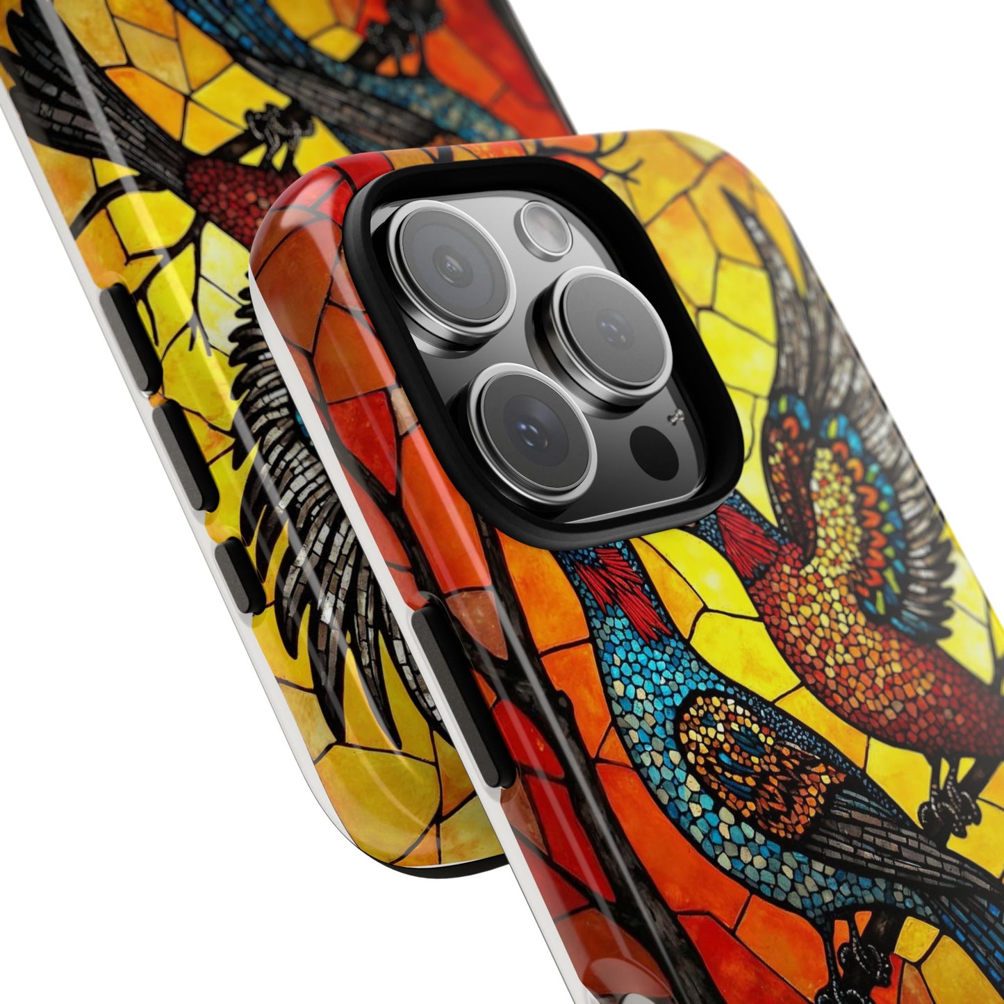 Vibrant Hummingbirds with Stained Glass Charm