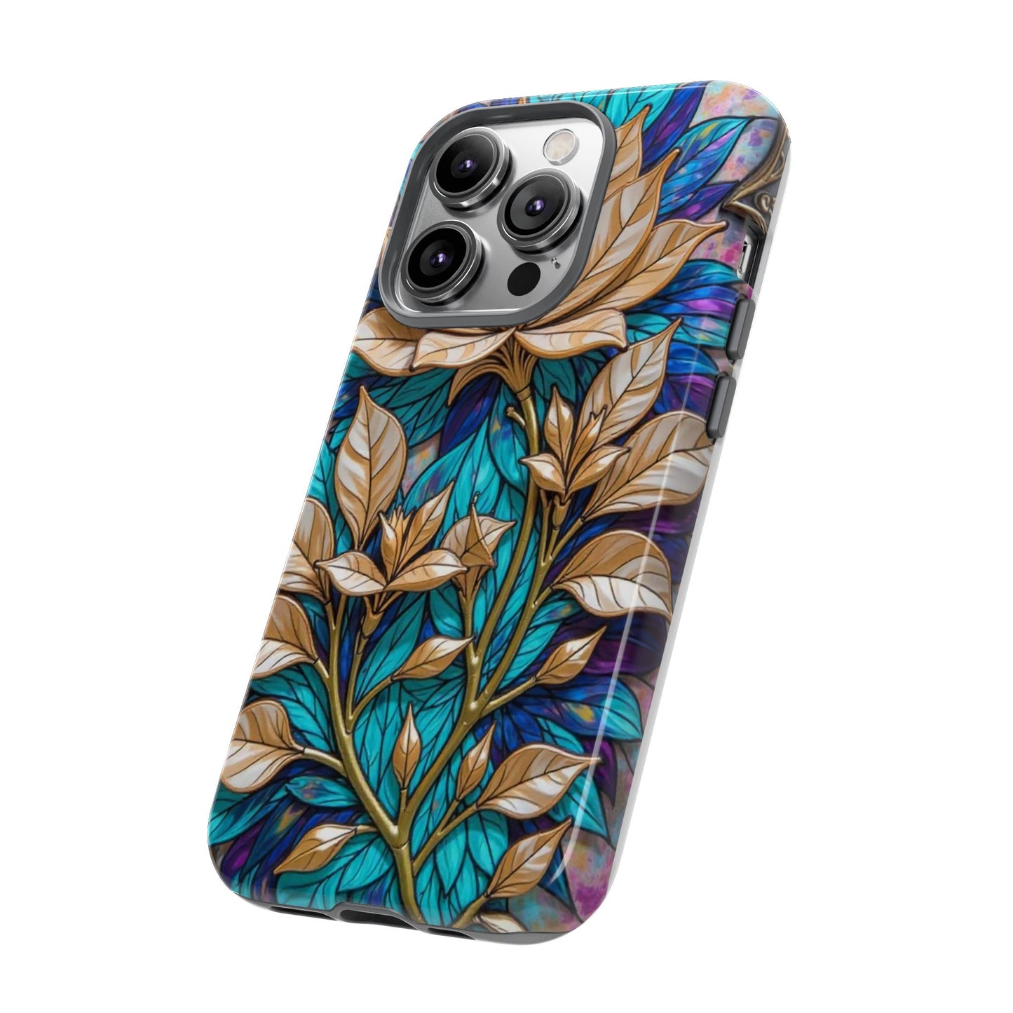 Majestic Golden Blossoms on Mosaic Blue Splendor