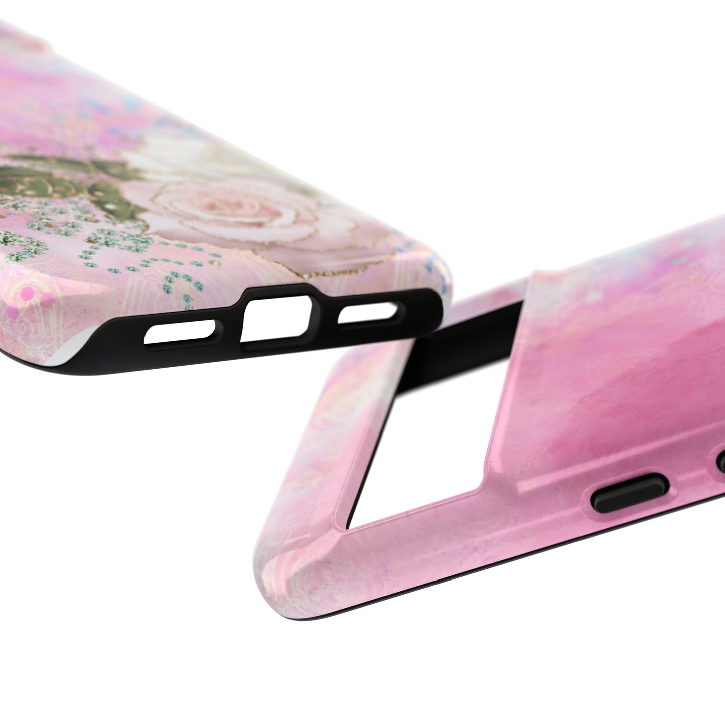Luxury Pink & White Rose Glitter Mobile Case – Elegant & Shimmering Design