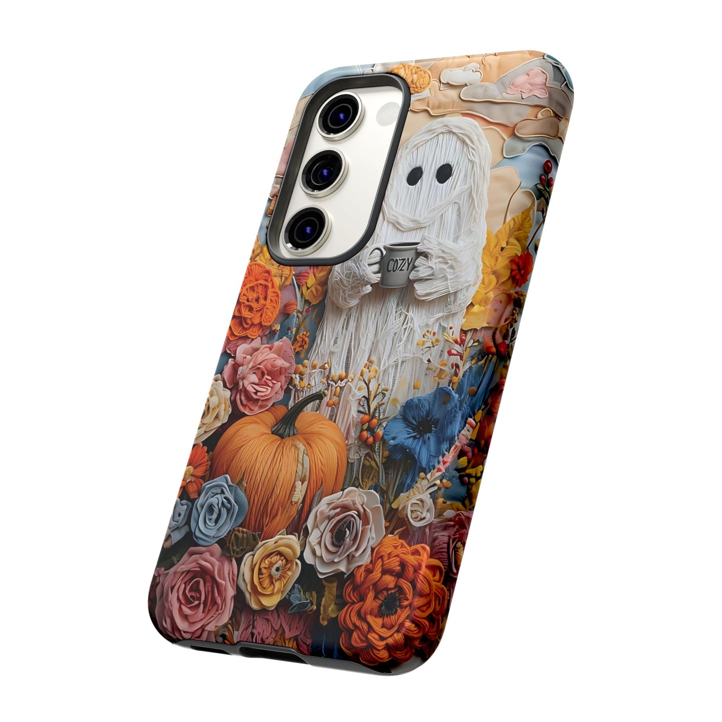 Colorful Whimsical Artwork of Ghost in Autumn Scene phone case design.