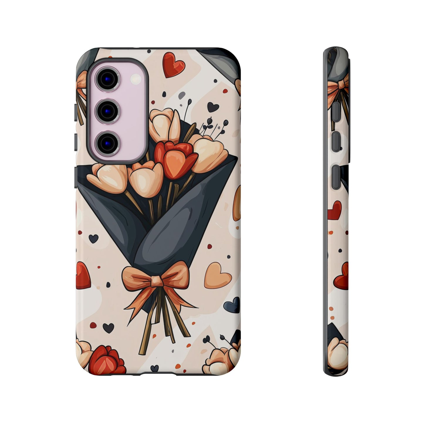 Romantic Bouquet Floral Phone Case for iPhone, Samsung & Pixel | Cute Heart & Flowers Design | Soft Matte Finish