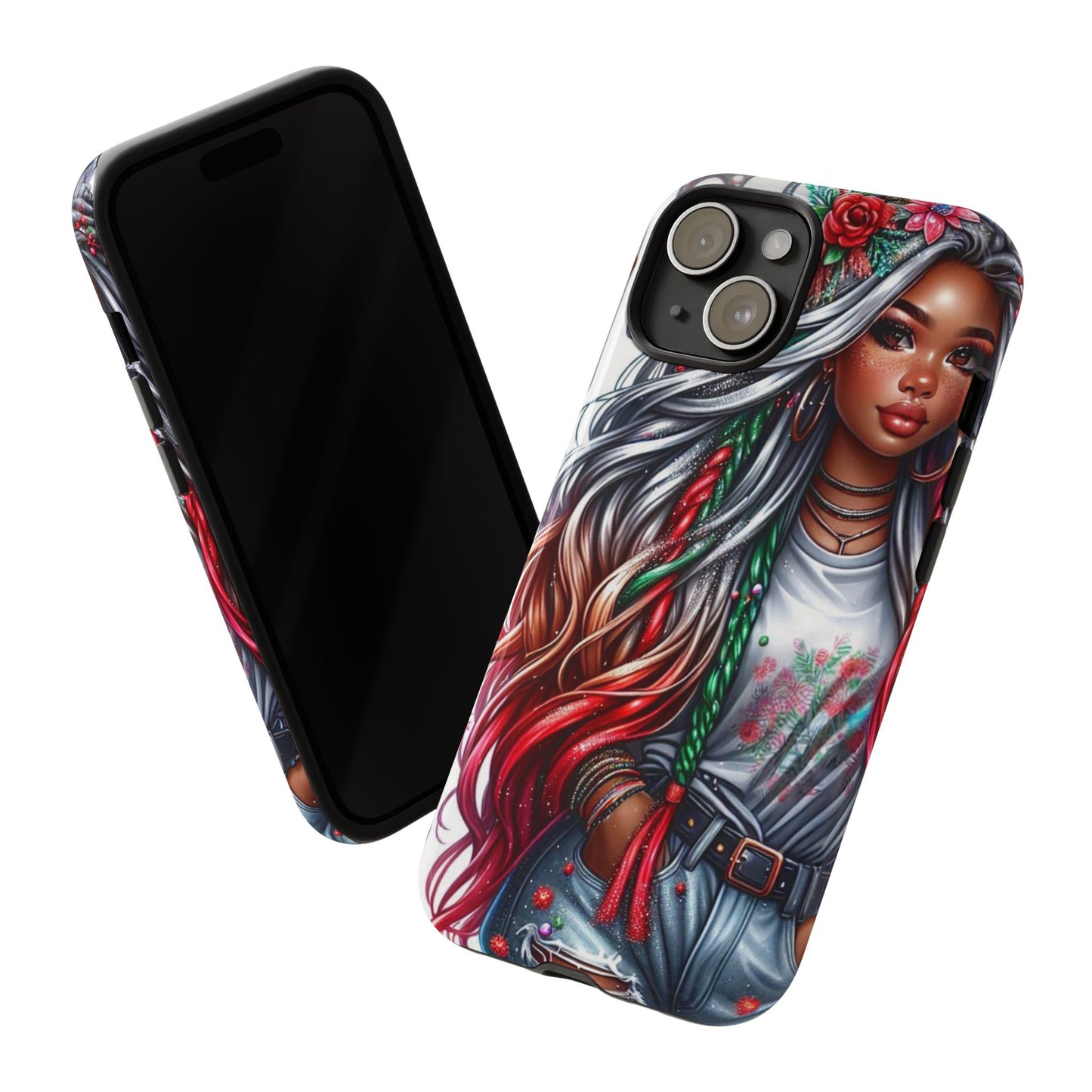 Festive Boho Queen – Holiday Glow & Candy Cane Braids Mobile Cover