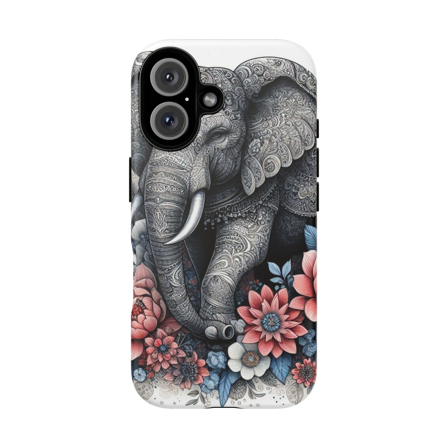 Mandala Elephant Mobile Cover – Elegant Black & White Floral Art
