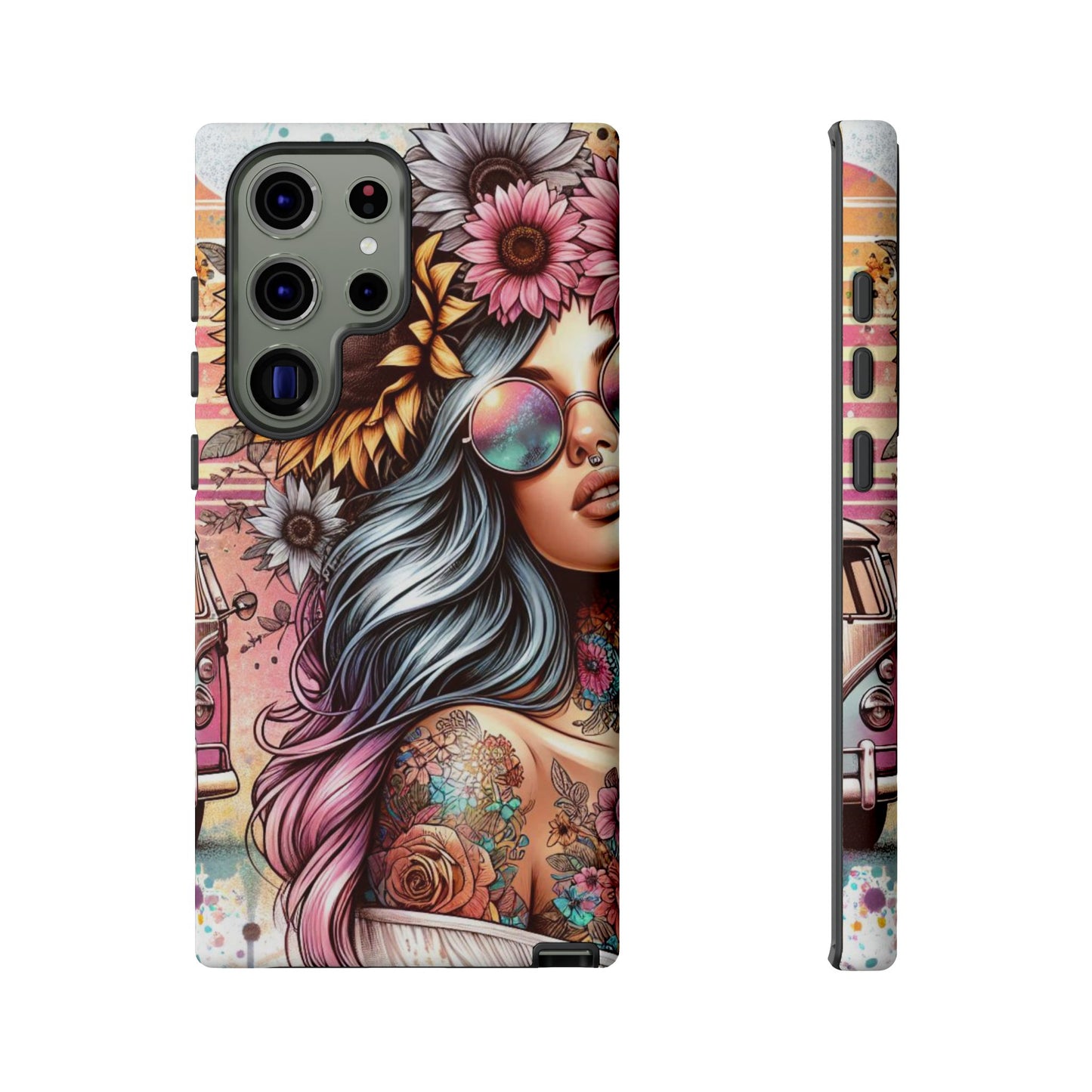 Retro Boho Wanderer – Sunflower Hippie Van Mobile Cover