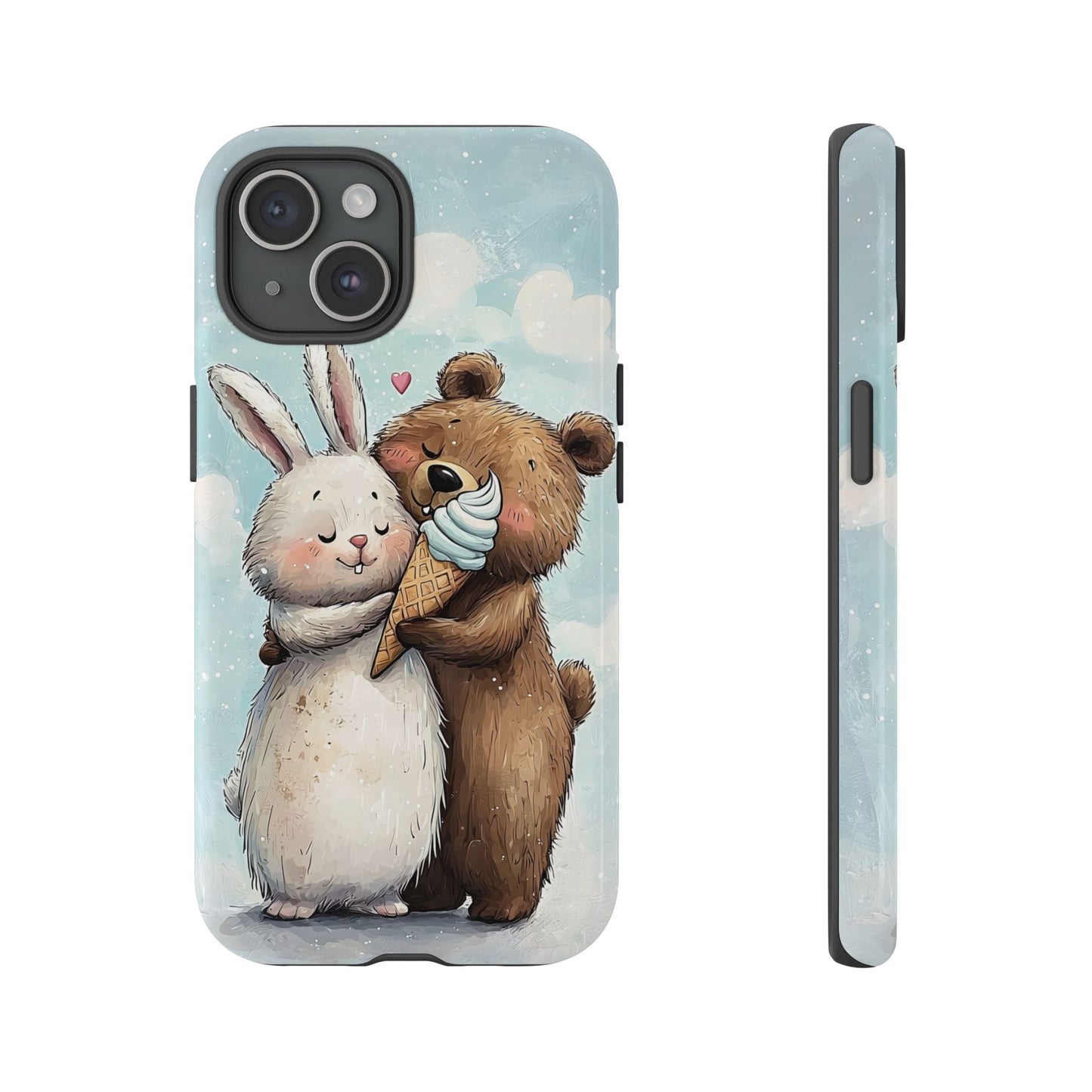 Cozy Bunny & Bear Ice Cream Love - Cute Anime Phone Case for iPhone, Samsung, Google Pixel