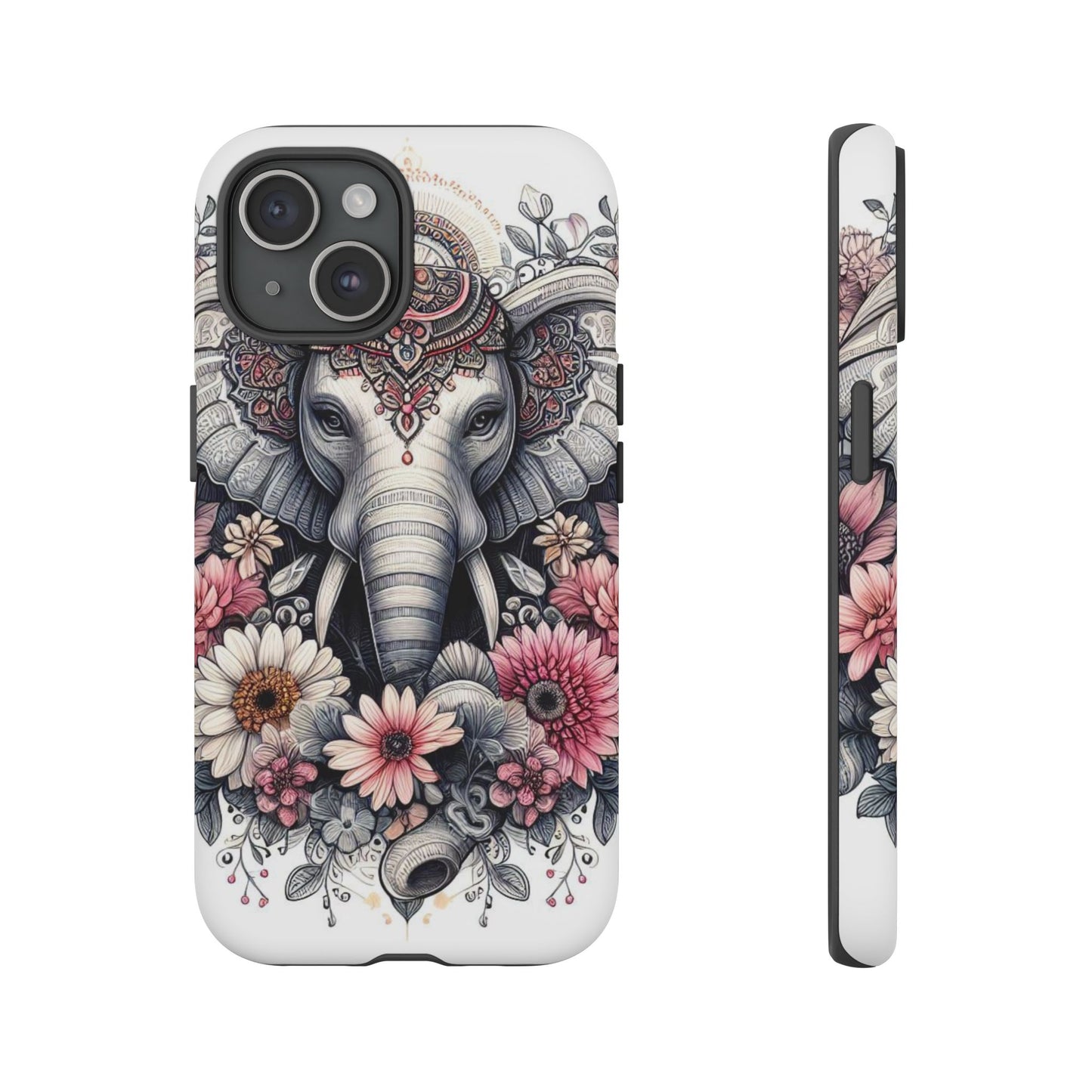 Royal Elephant Mandala Phone Case – Intricate Bohemian Floral Design