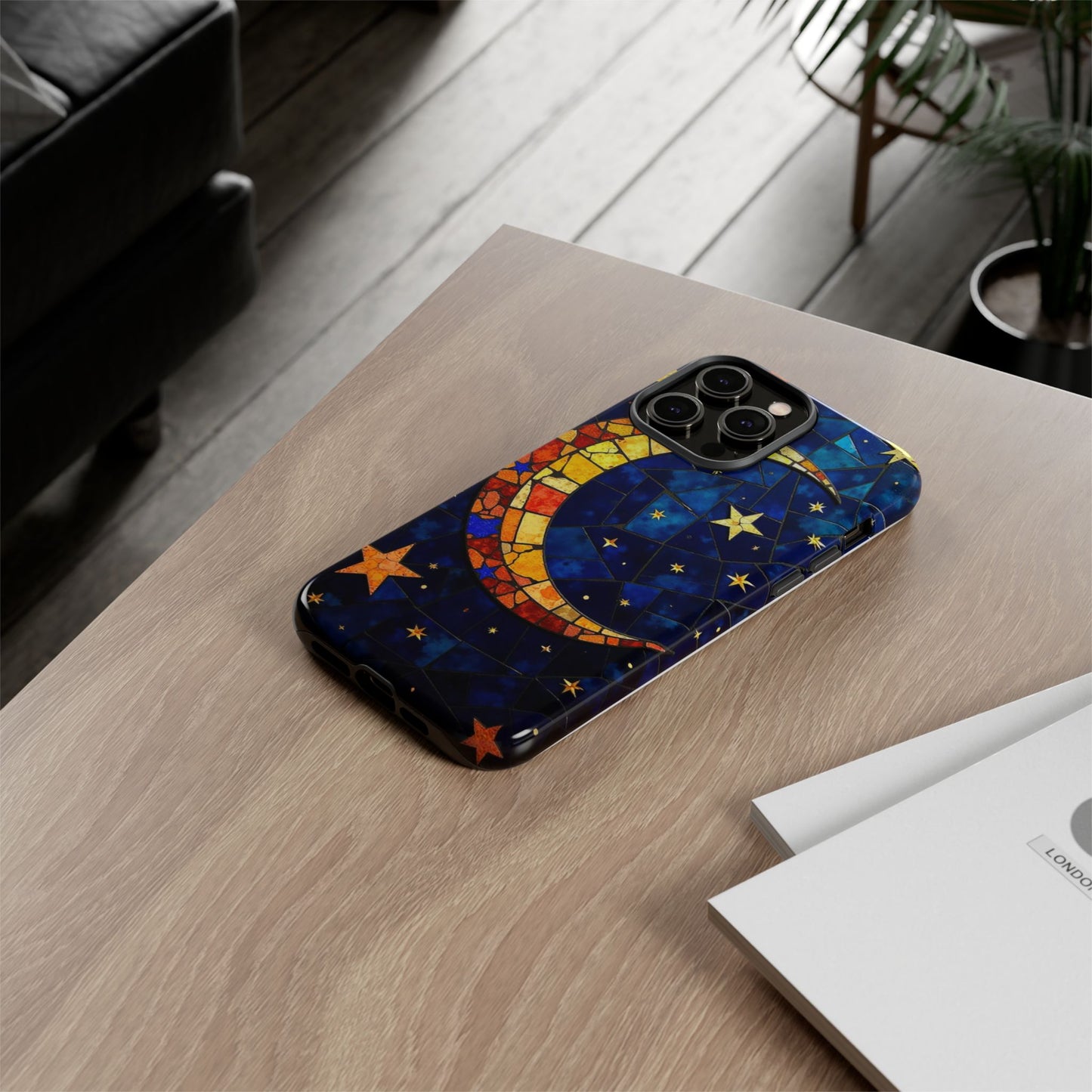 Celestial Crescent: Vibrant Moon and Stars Phone Case