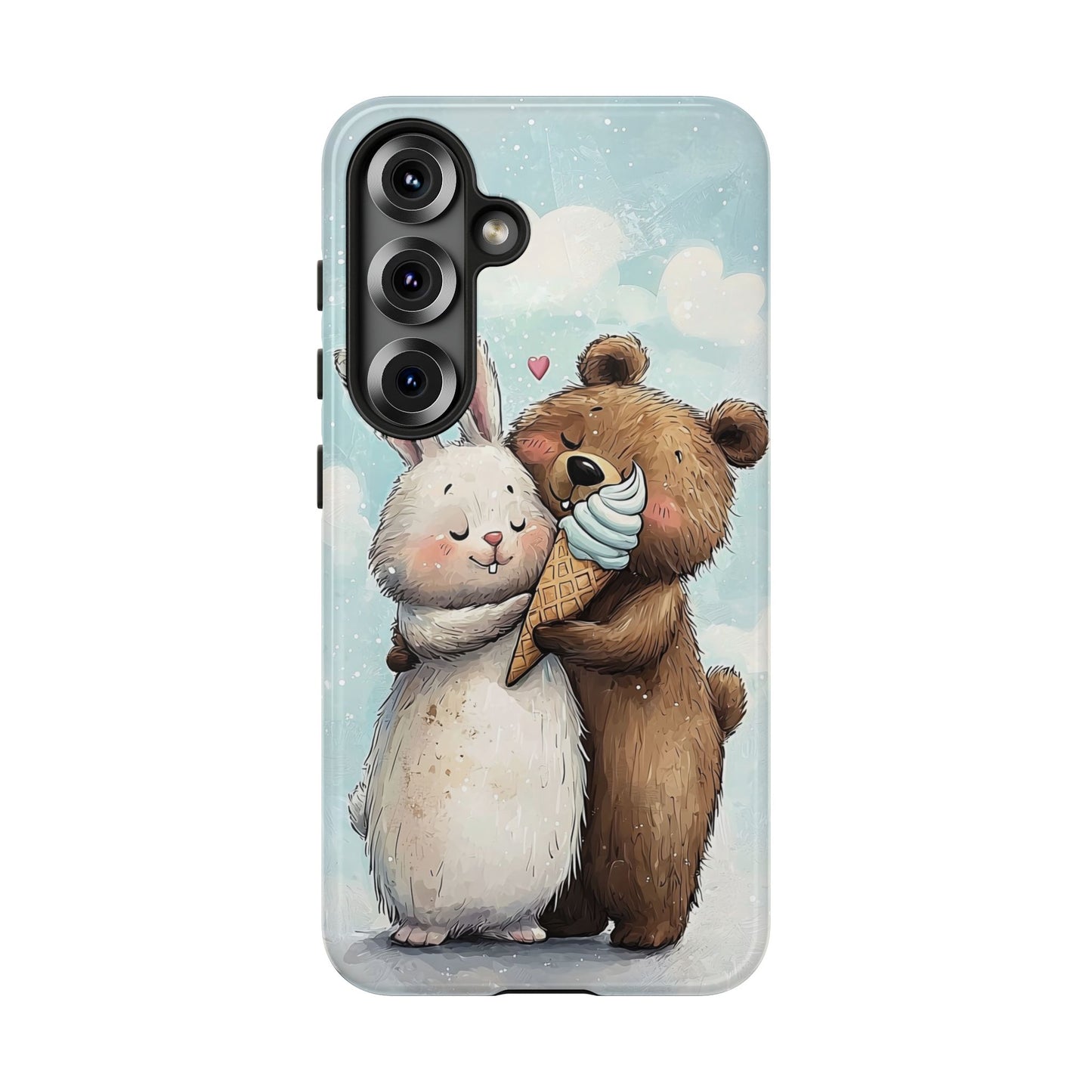 Cozy Bunny & Bear Ice Cream Love - Cute Anime Phone Case for iPhone, Samsung, Google Pixel