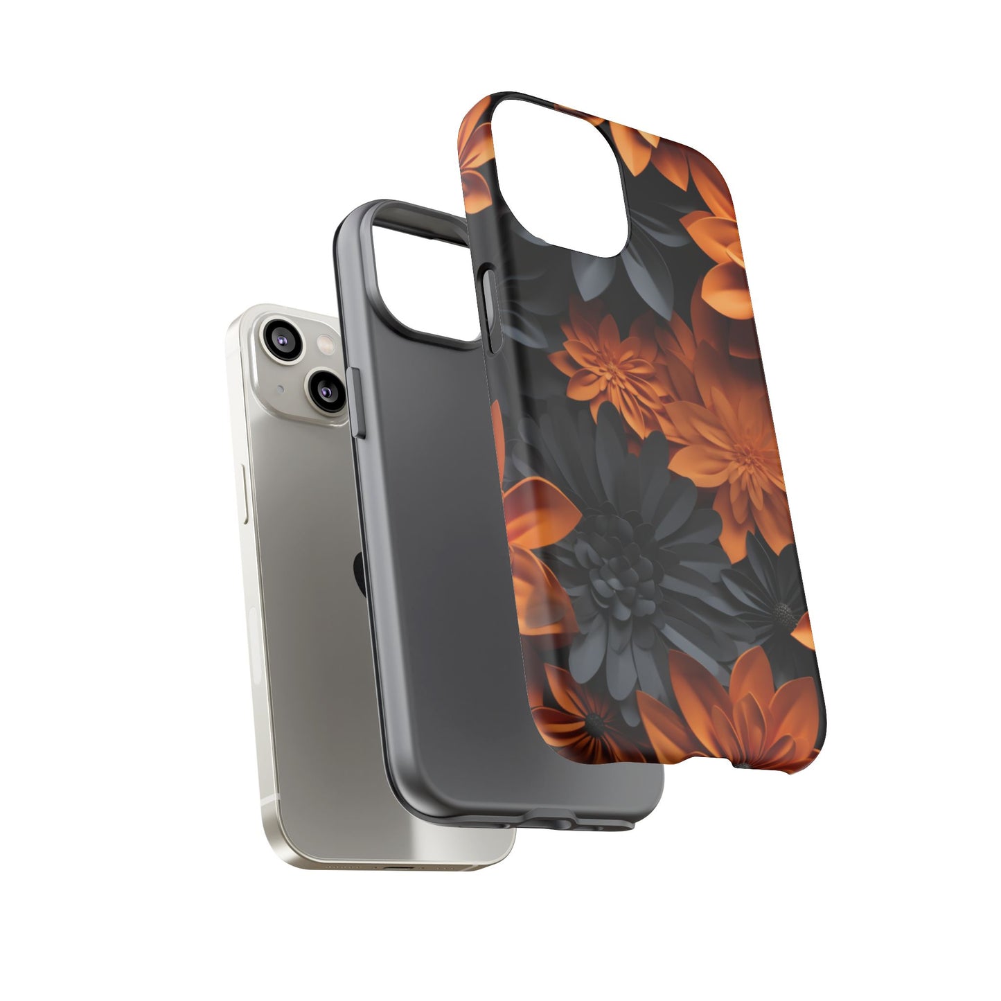 Orange & Black 3D Floral Mobile Case