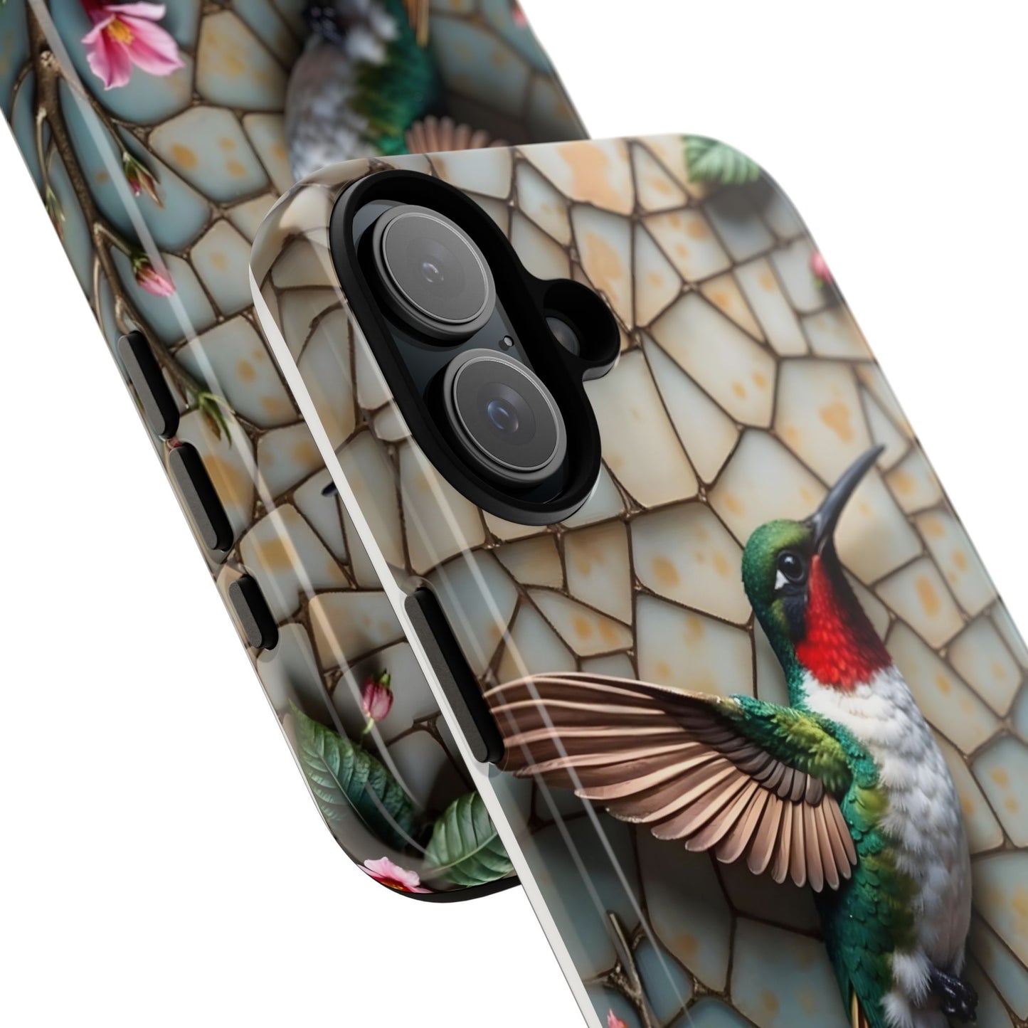 Vivid Hummingbird with Blossoming Branches | Artistic Mosaic Style