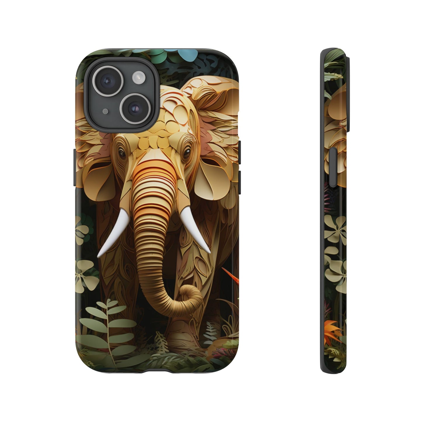 Golden Jungle Elephant Mobile Cover – Intricate Paper Art Design