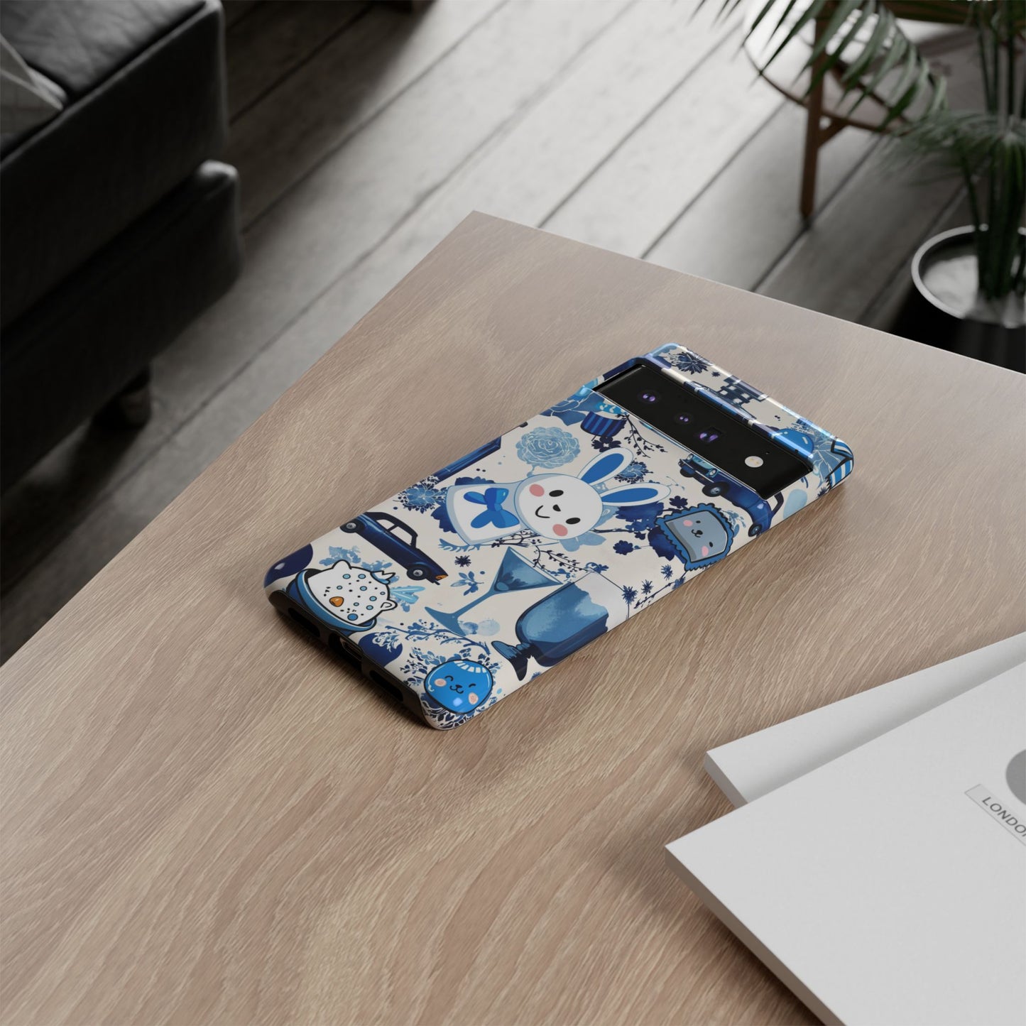 Blue Bunny & Car Themed Phone Case