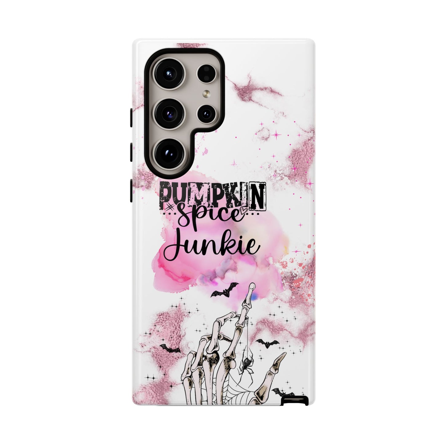 Pumpkin Spice Junkie Phone Case - Fall Aesthetic Cover for iPhone, Samsung & Google Pixel, Skeleton Hand Phone Case, Watercolor Phone Cover, Girly Phone Case
