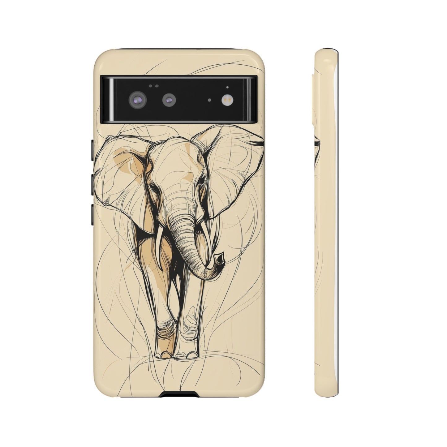 Majestic March: Dynamic Elephant Line Art Phone Case for iPhone, Samsung & Pixel