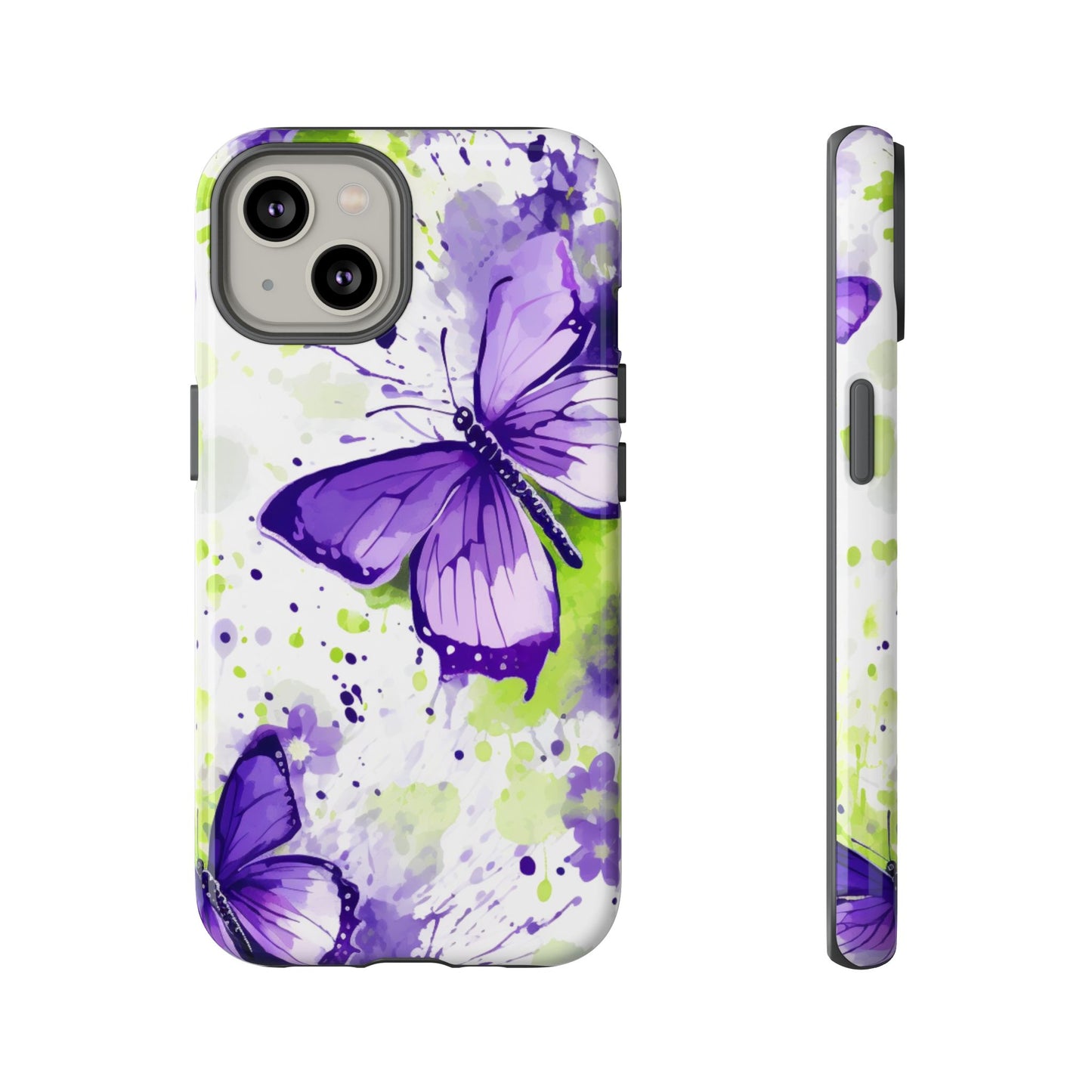 Vibrant Purple Butterfly Splash Mobile Cover – Artistic Green & Violet Aesthetic