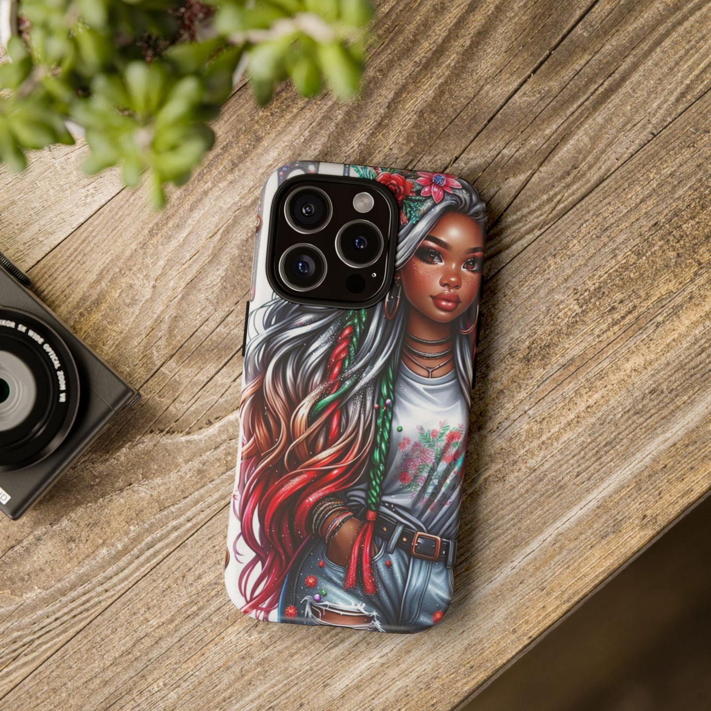 Festive Boho Queen – Holiday Glow & Candy Cane Braids Mobile Cover