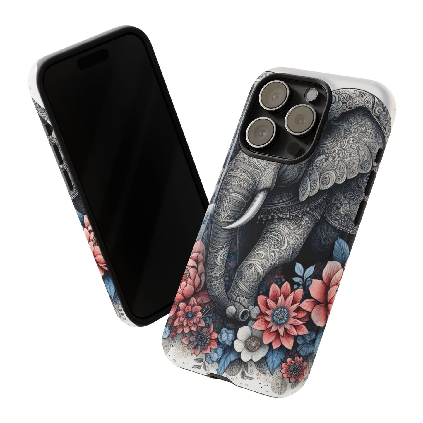 Mandala Elephant Mobile Cover – Elegant Black & White Floral Art