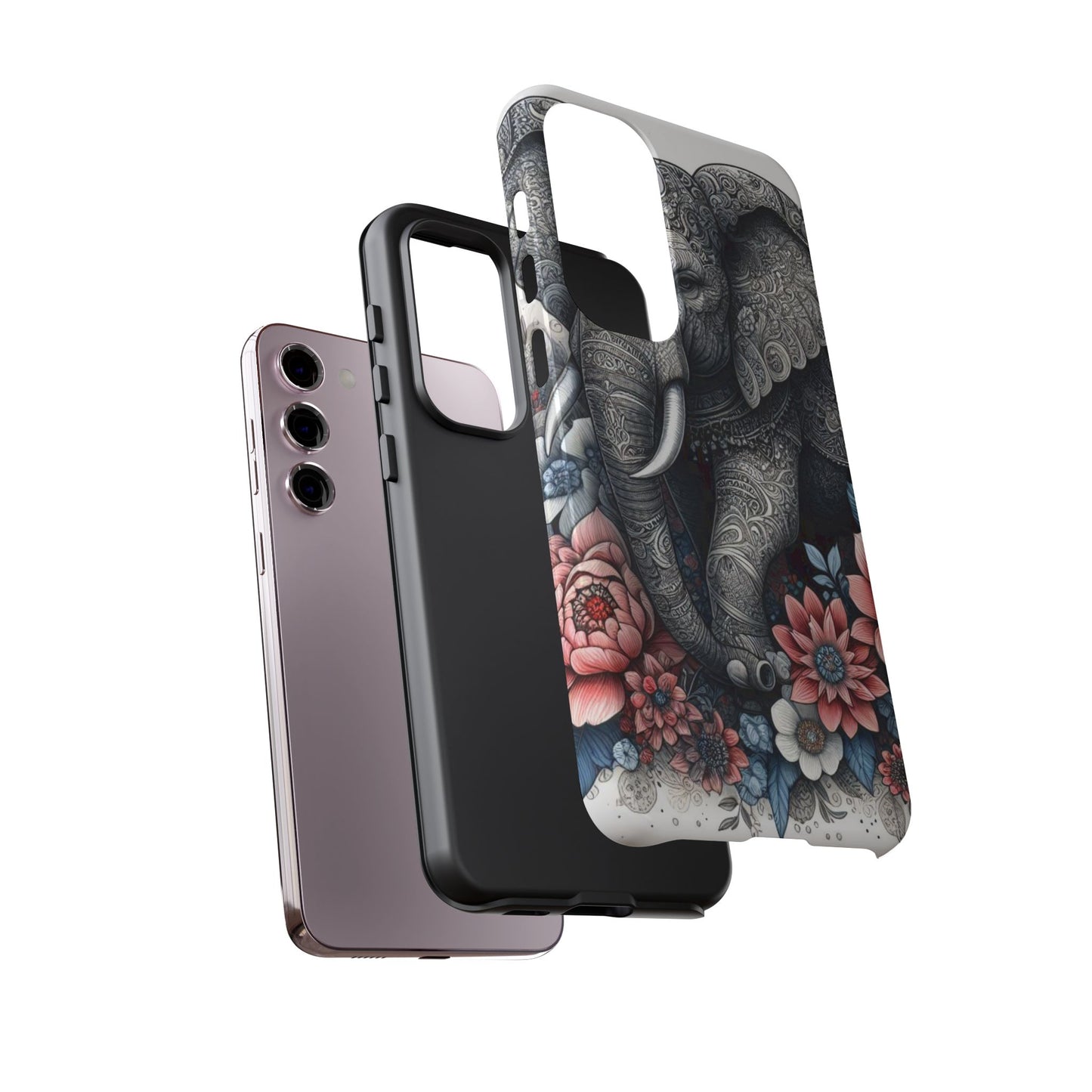 Mandala Elephant Mobile Cover – Elegant Black & White Floral Art