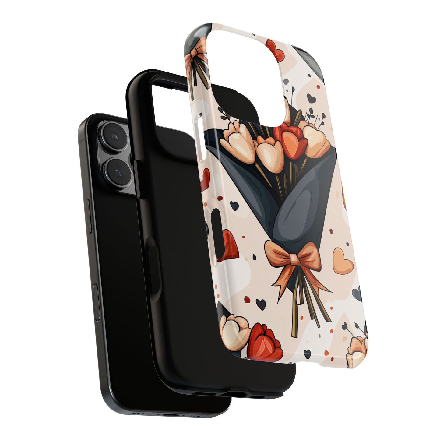Romantic Bouquet Floral Phone Case for iPhone, Samsung & Pixel | Cute Heart & Flowers Design | Soft Matte Finish