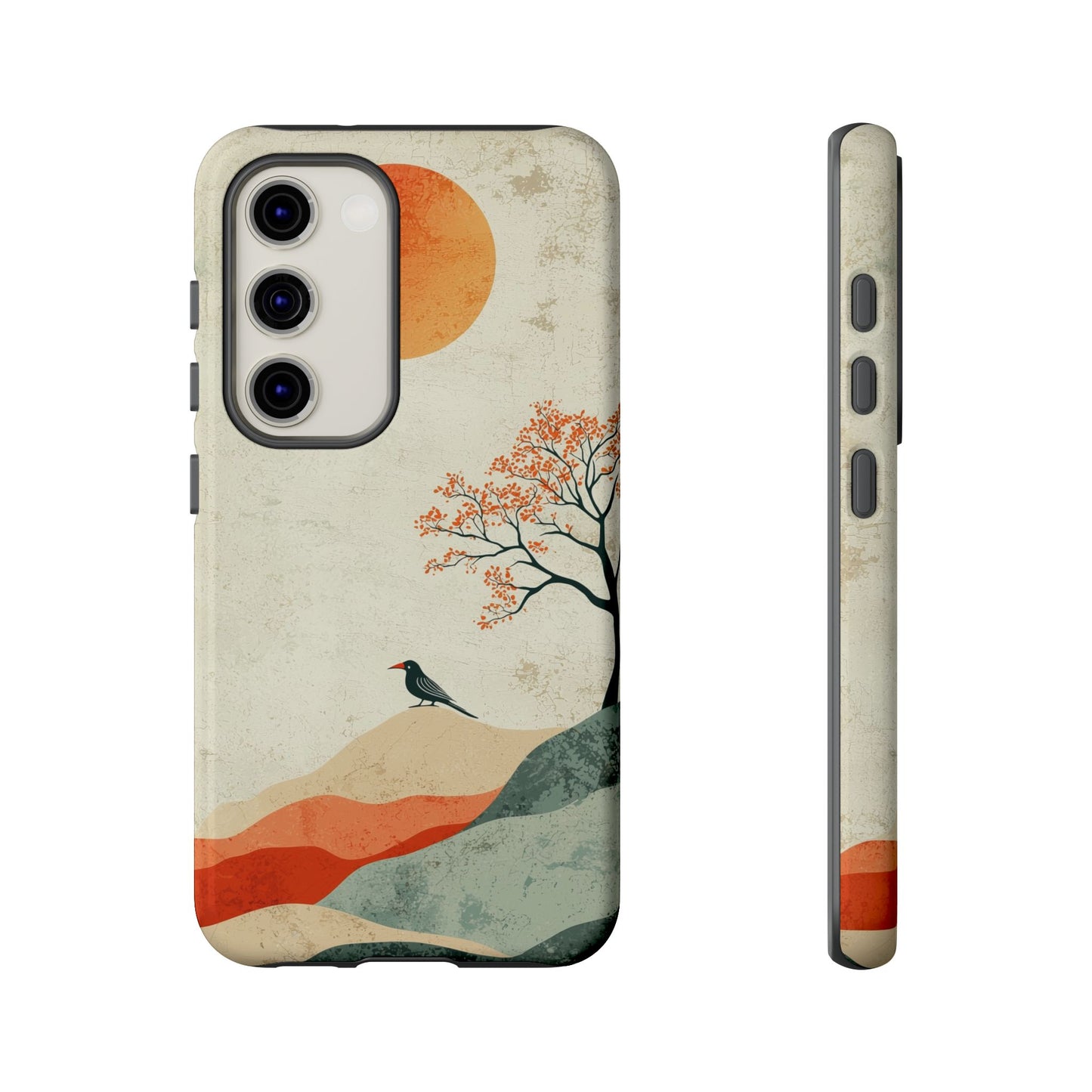 Crimson Solitude: A Minimalist Landscape Phone Case for iPhone, Samsung & Pixel