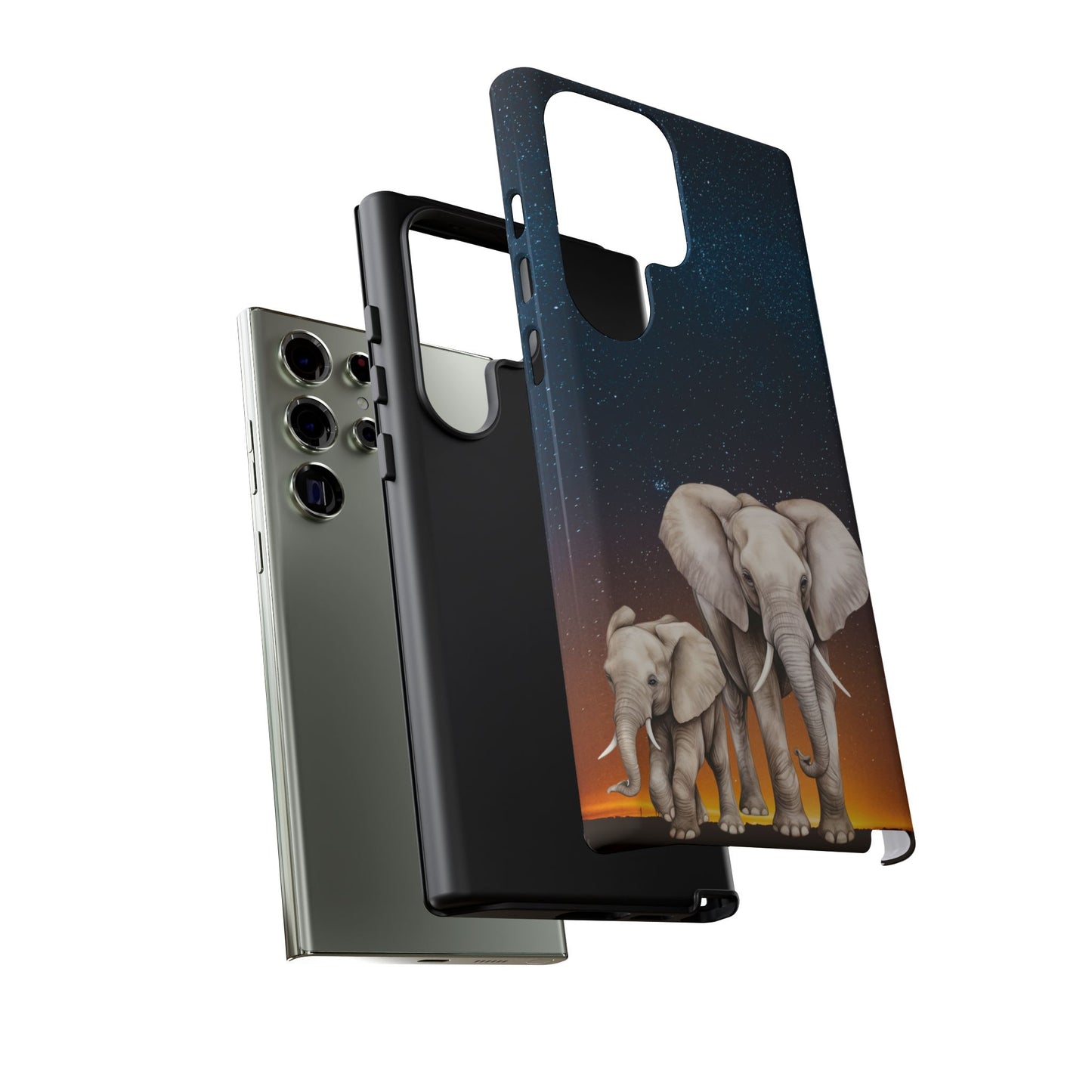 Starry Safari Elephant Family Mobile Cover – Cosmic Wildlife Aesthetic