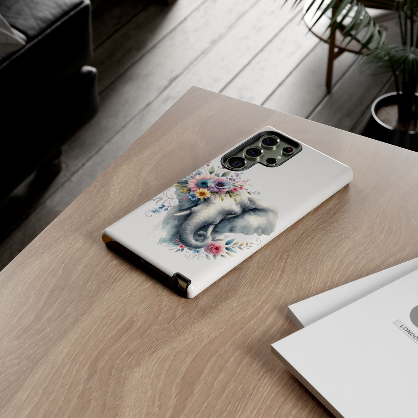 Floral Elephant Mobile Cover – Elegant Watercolor Art