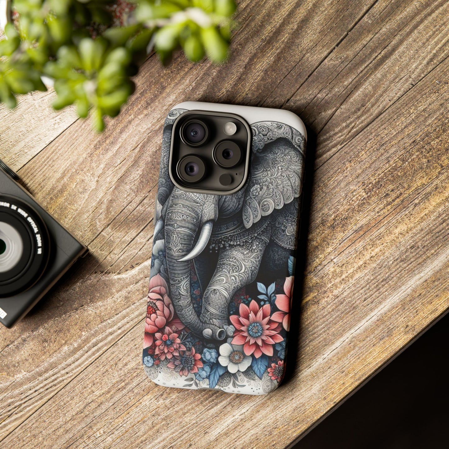 Mandala Elephant Mobile Cover – Elegant Black & White Floral Art