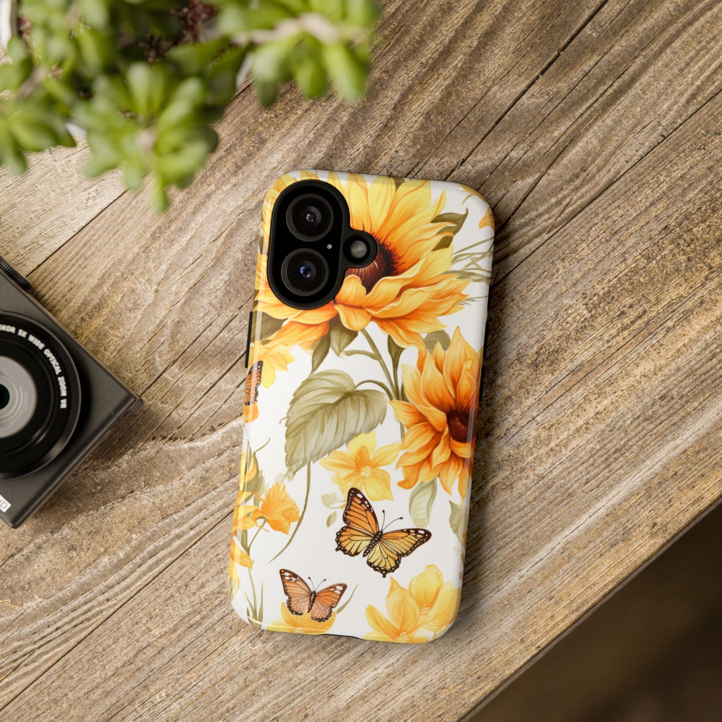 Golden Sunflower & Butterfly Phone Case – Warm & Elegant