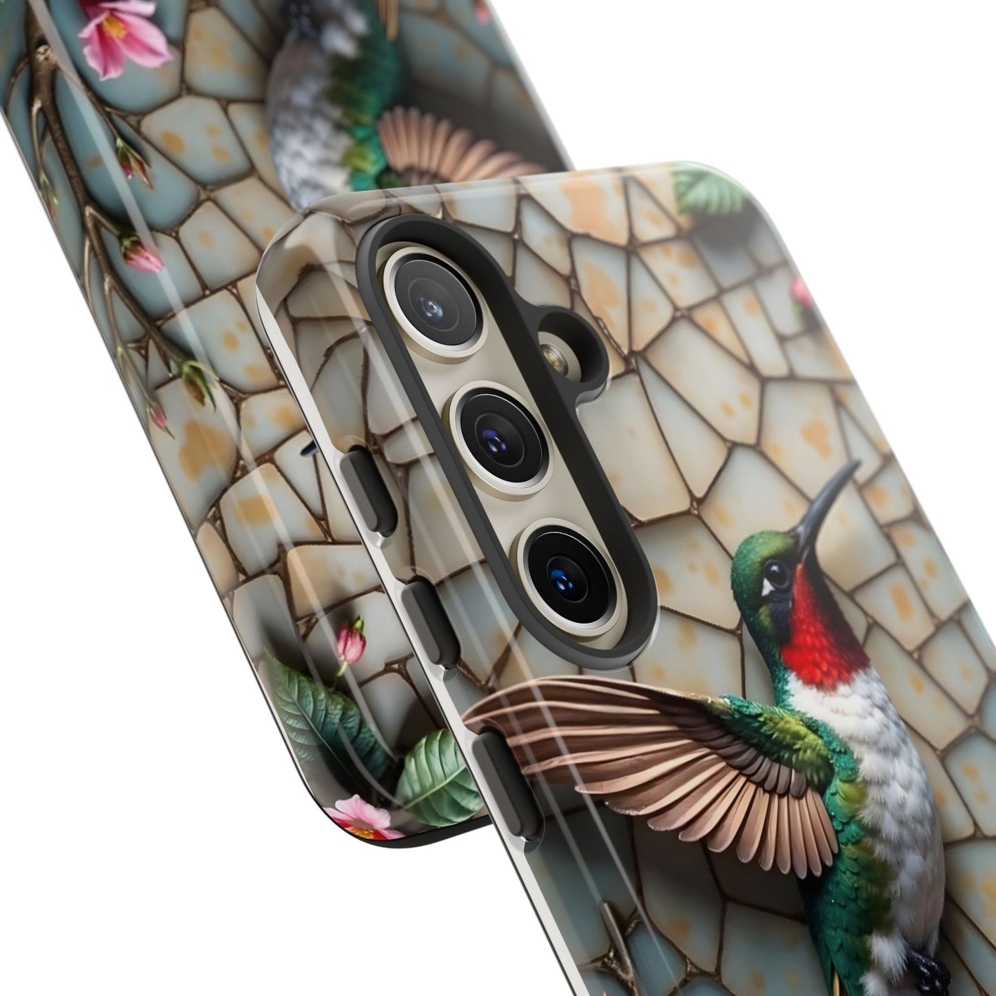 Vivid Hummingbird with Blossoming Branches | Artistic Mosaic Style