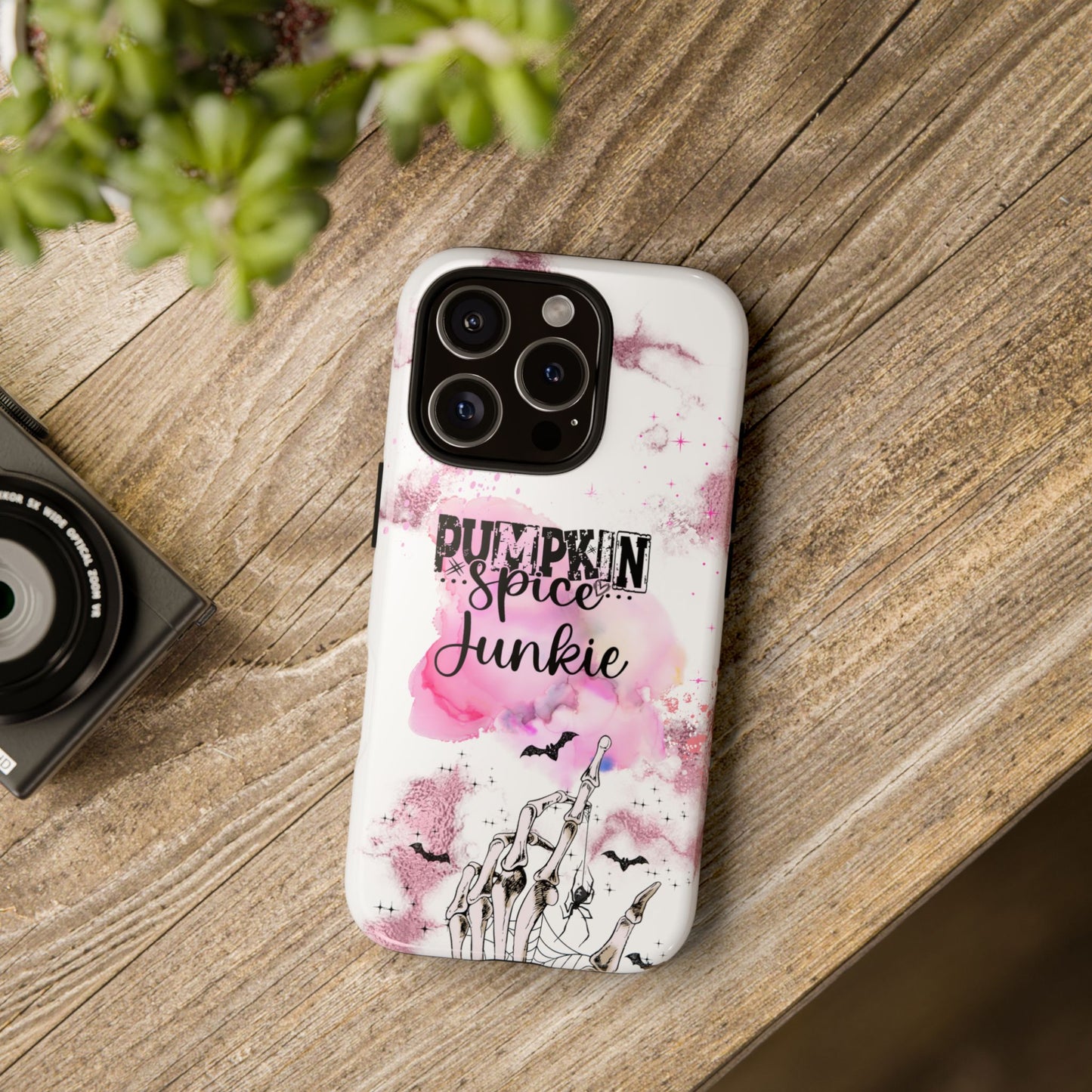 Pumpkin Spice Junkie Phone Case - Fall Aesthetic Cover for iPhone, Samsung & Google Pixel, Skeleton Hand Phone Case, Watercolor Phone Cover, Girly Phone Case