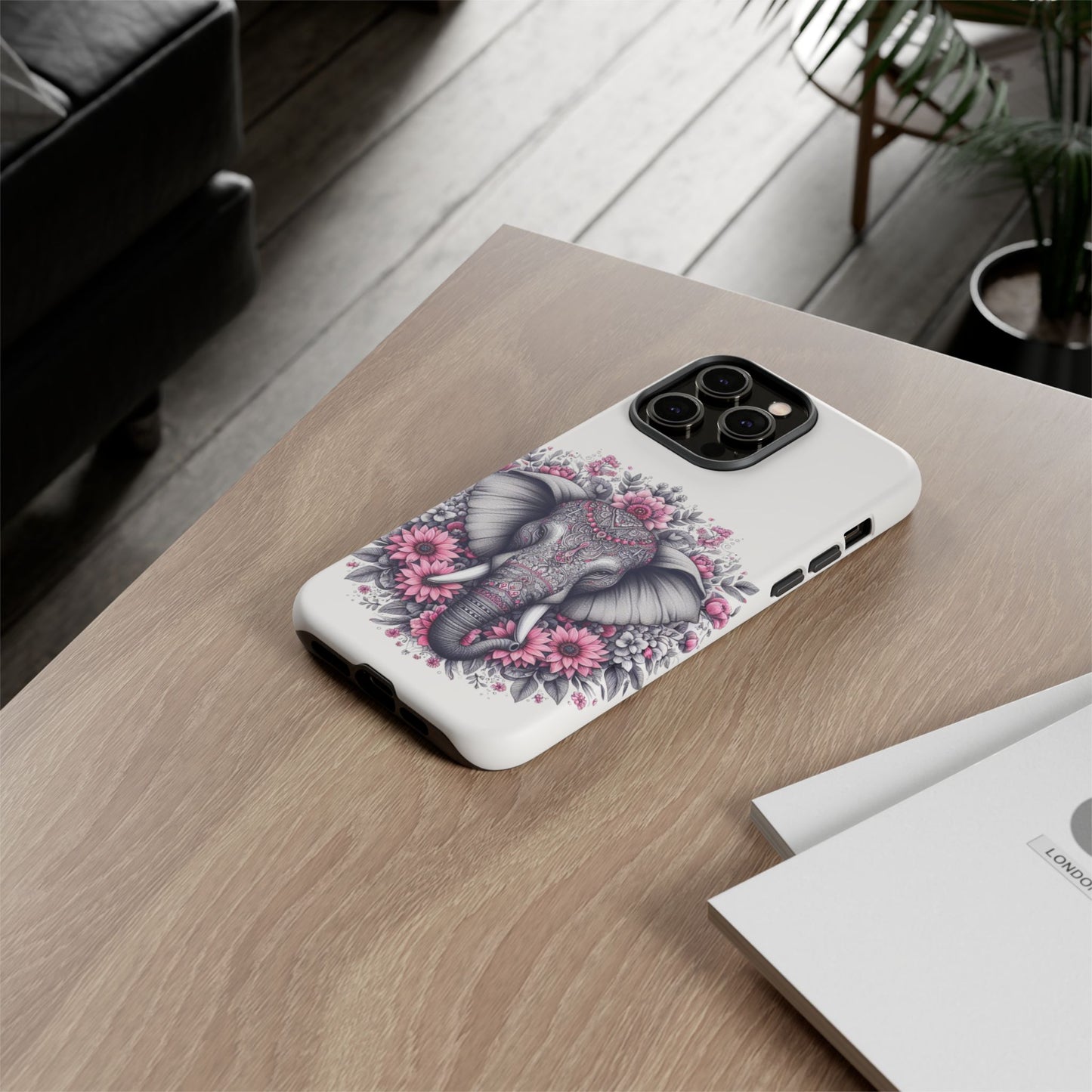 Intricate Floral Elephant Mobile Cover – Mandala-Inspired Boho Art