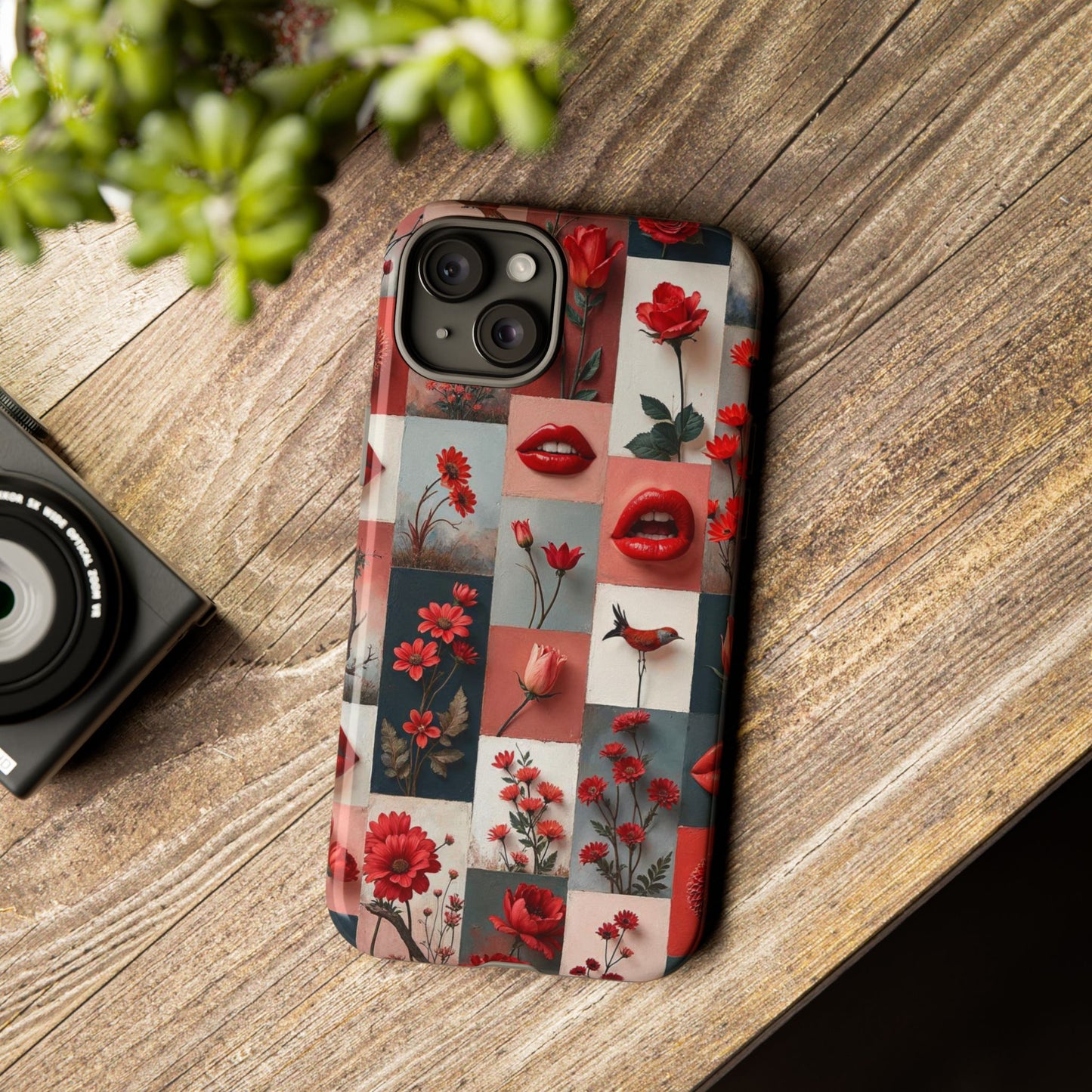 Red Flowers & Lips Collage Phone Case