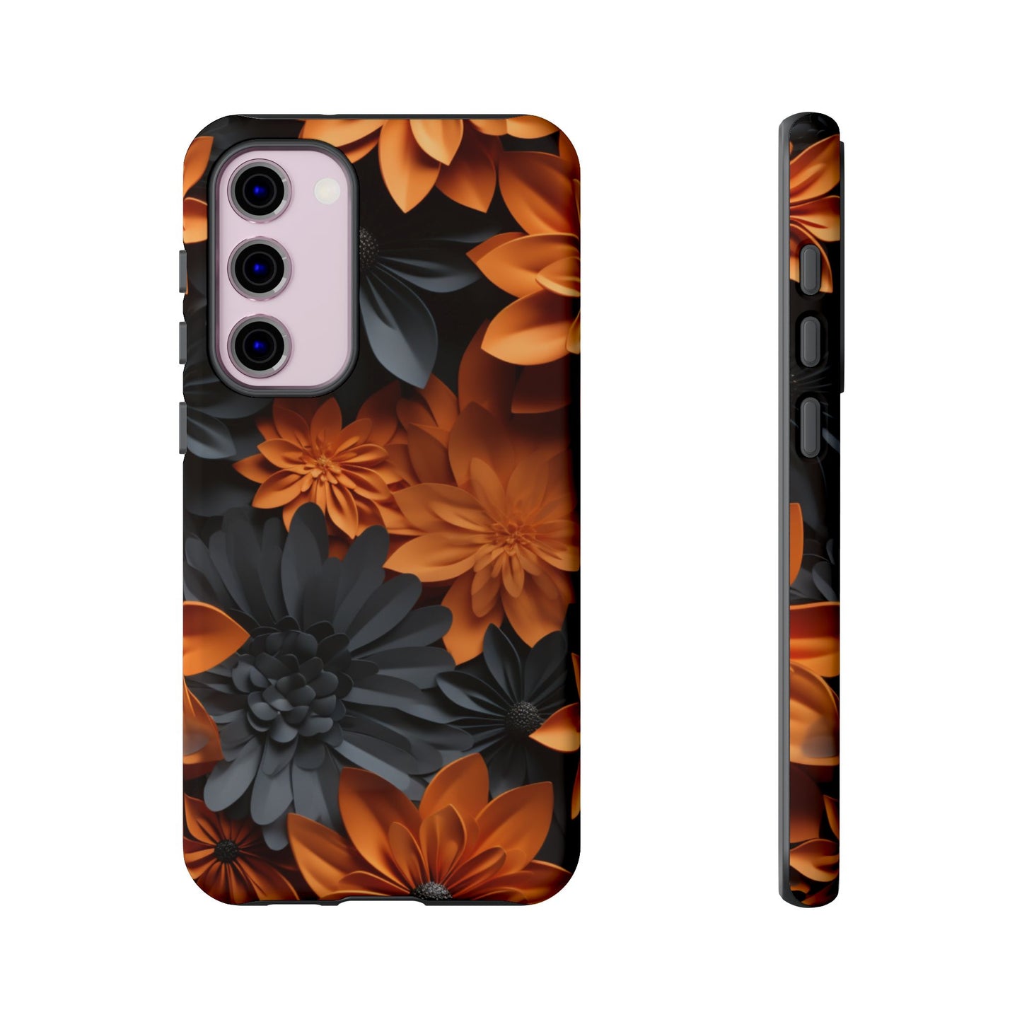 Orange & Black 3D Floral Mobile Case